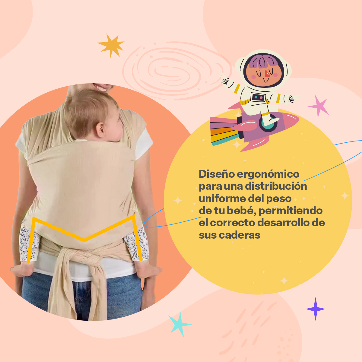 Foto 4 pulgar | Fular Ergonómico Para Bebé Vía Lactea Múltiples Posiciones Y Amarre Transpirable