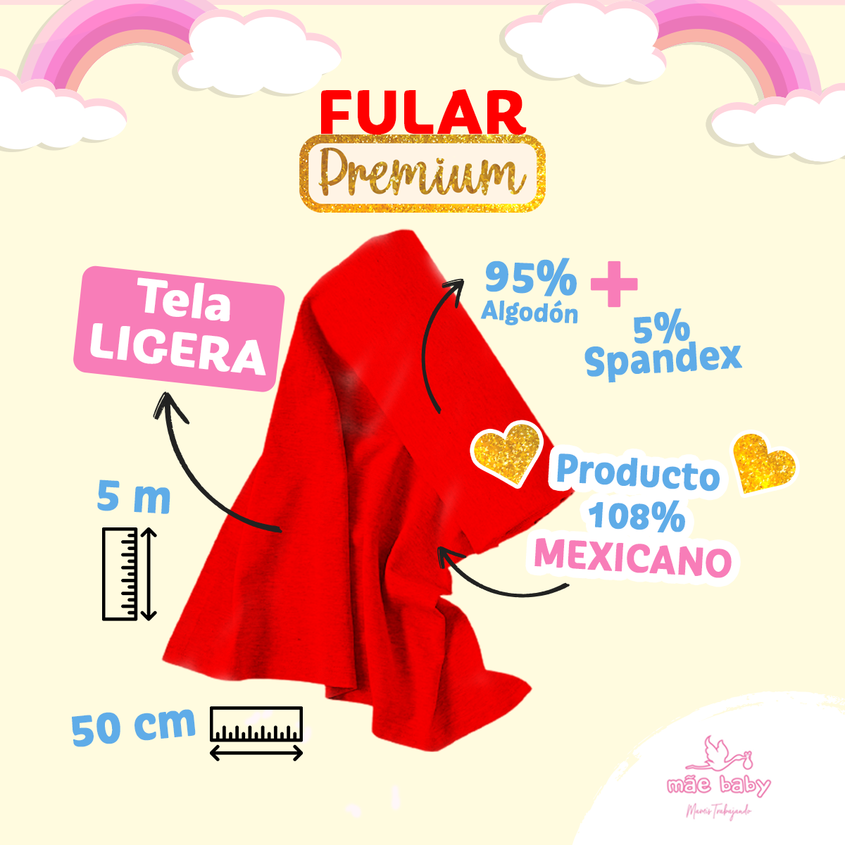 Foto 5 pulgar | Fular para Bebé Mae Baby Algodón Premium Rojo Fresco Hasta 10 kg