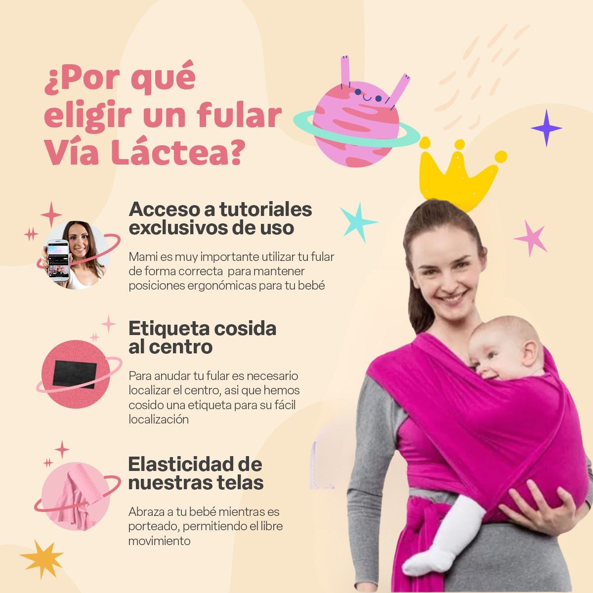 Foto 3 | Fular Ergonómico Vía Lácta Rosa para Bebé