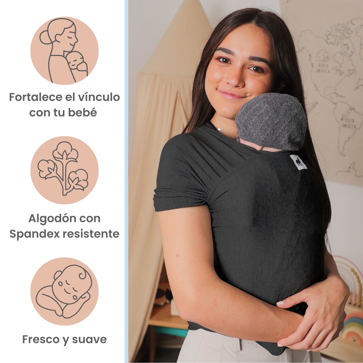Foto 3 pulgar | Fular O Cangurera Para Bebé Nap 100% Algodón Con Spandex - Negro