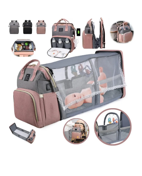 Foto 1 | Mochila Pañalera Multifuncional Con Mosquiteros Y Colchones Rosa