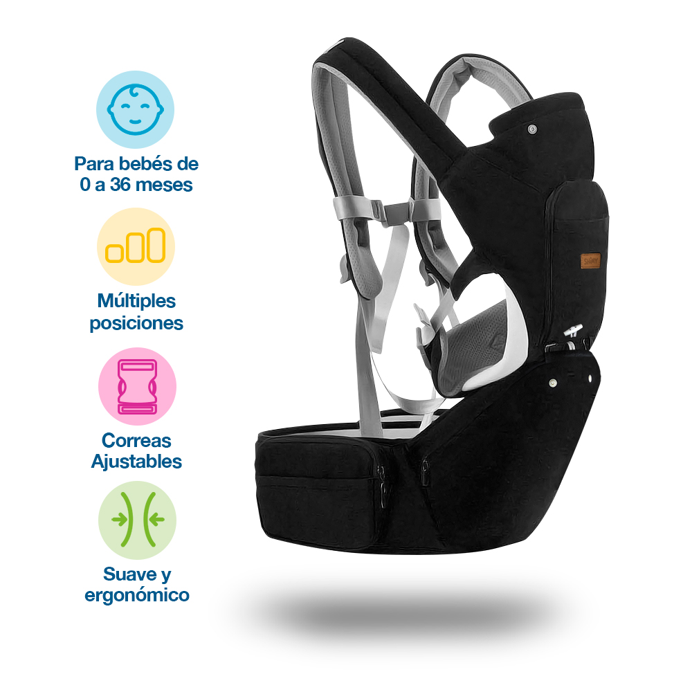 Foto 4 pulgar | Canguro Ergonómico Con Soporte De Cintura Ajustable Para Bebé 0-3 Años Shimy color Negro 80972