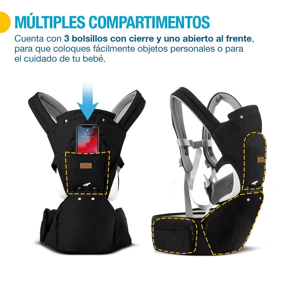 Foto 7 pulgar | Canguro Ergonómico Con Soporte De Cintura Ajustable Para Bebé 0-3 Años Shimy color Negro 80972