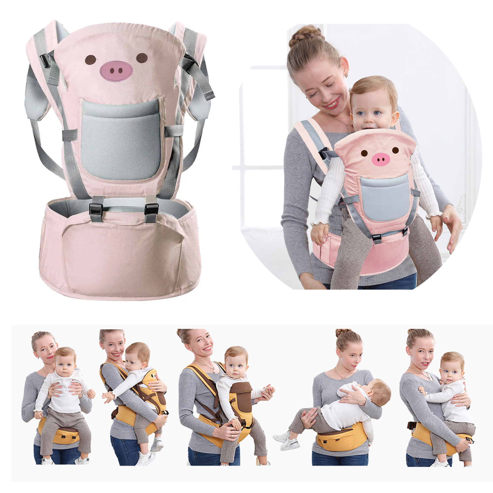 Foto 4 | Cangurera Ergonómica para Bebés 5 Posiciones Ecobaby Original Big Pink