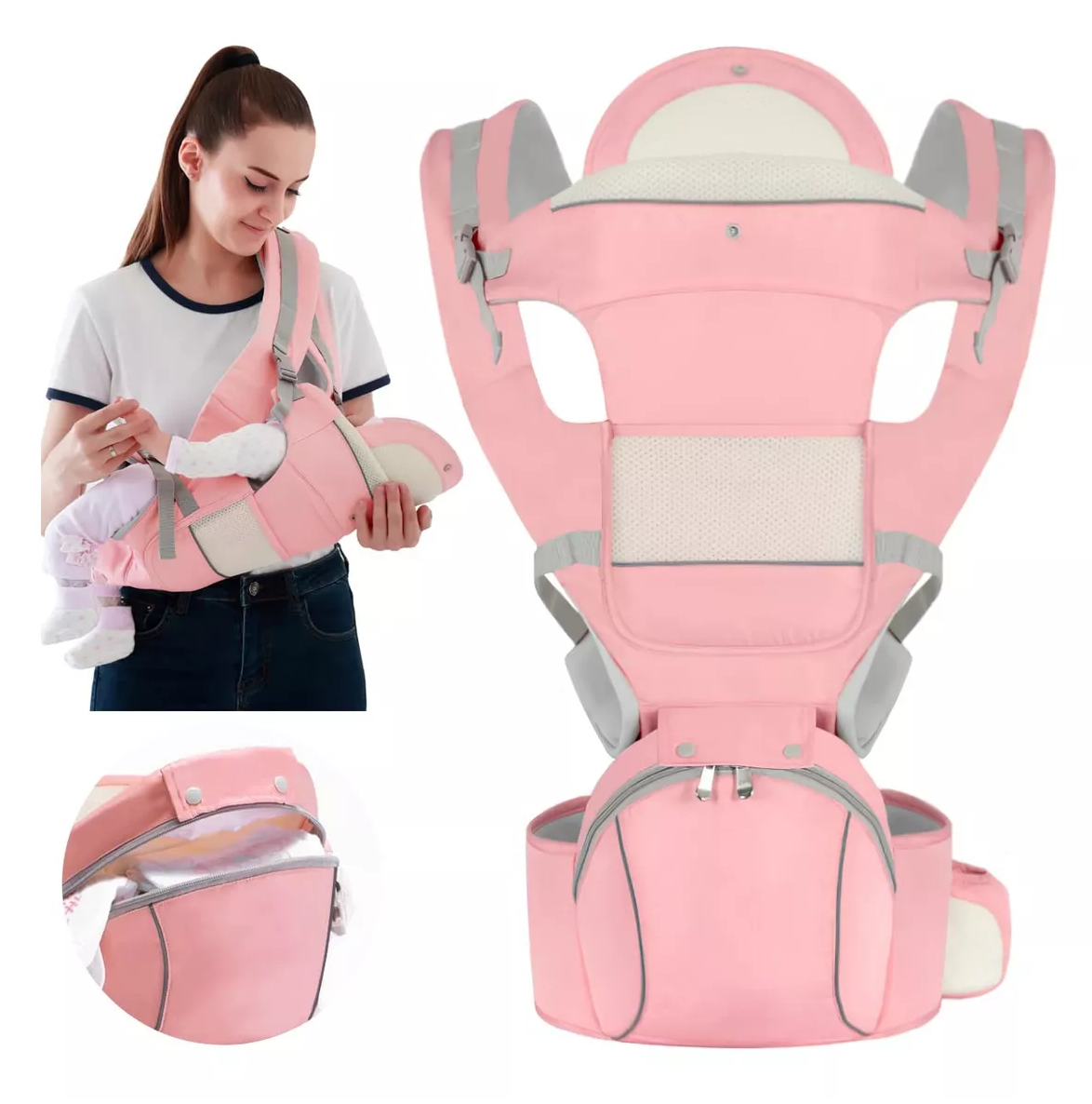 Foto 3 pulgar | Mochila Porta Bebés Canguro Ergonómica 0-36 Multifuncional Rosa