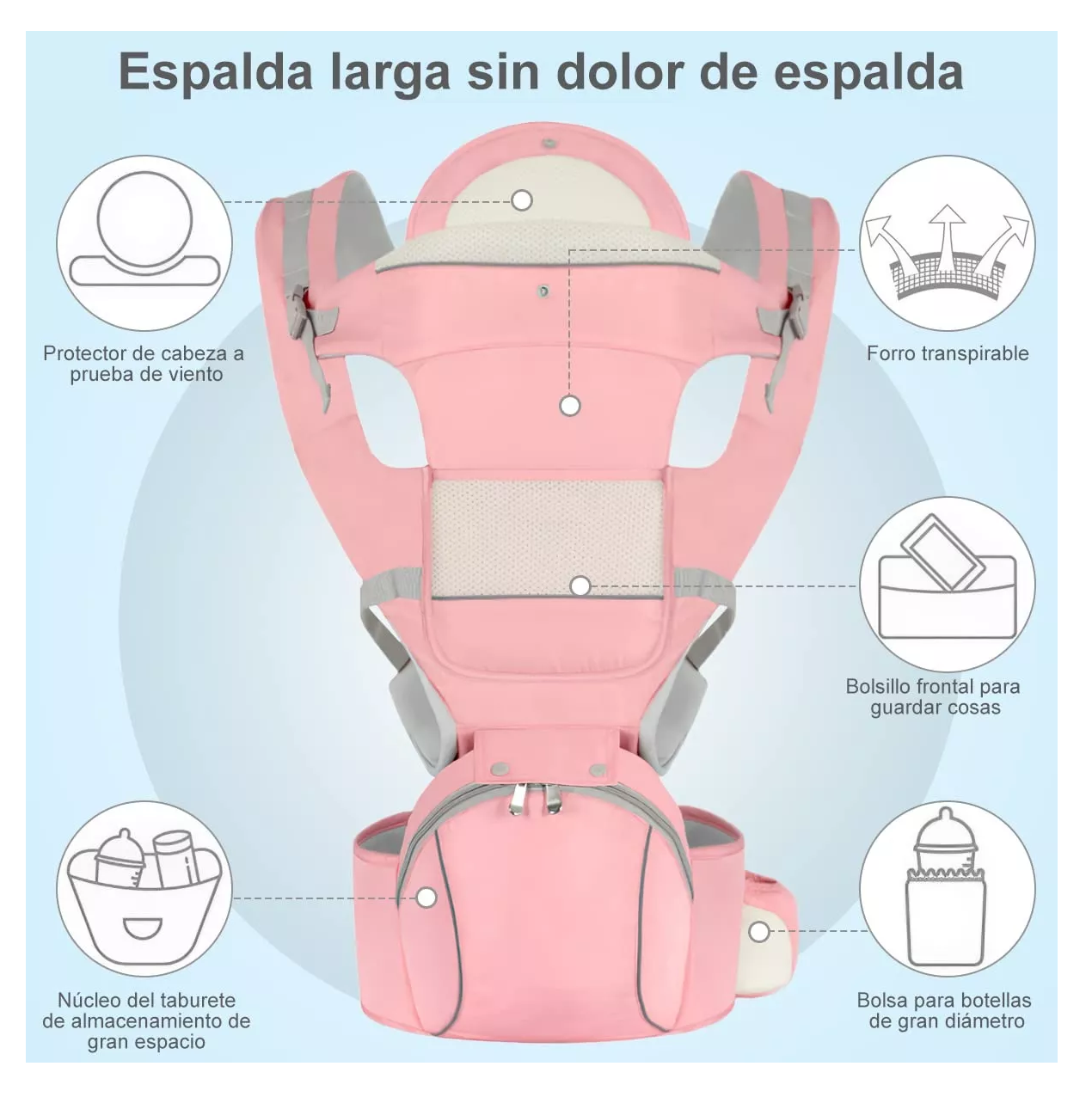 Foto 4 pulgar | Mochila Portabebés Canguro Ergonómica Multifuncional Rosa