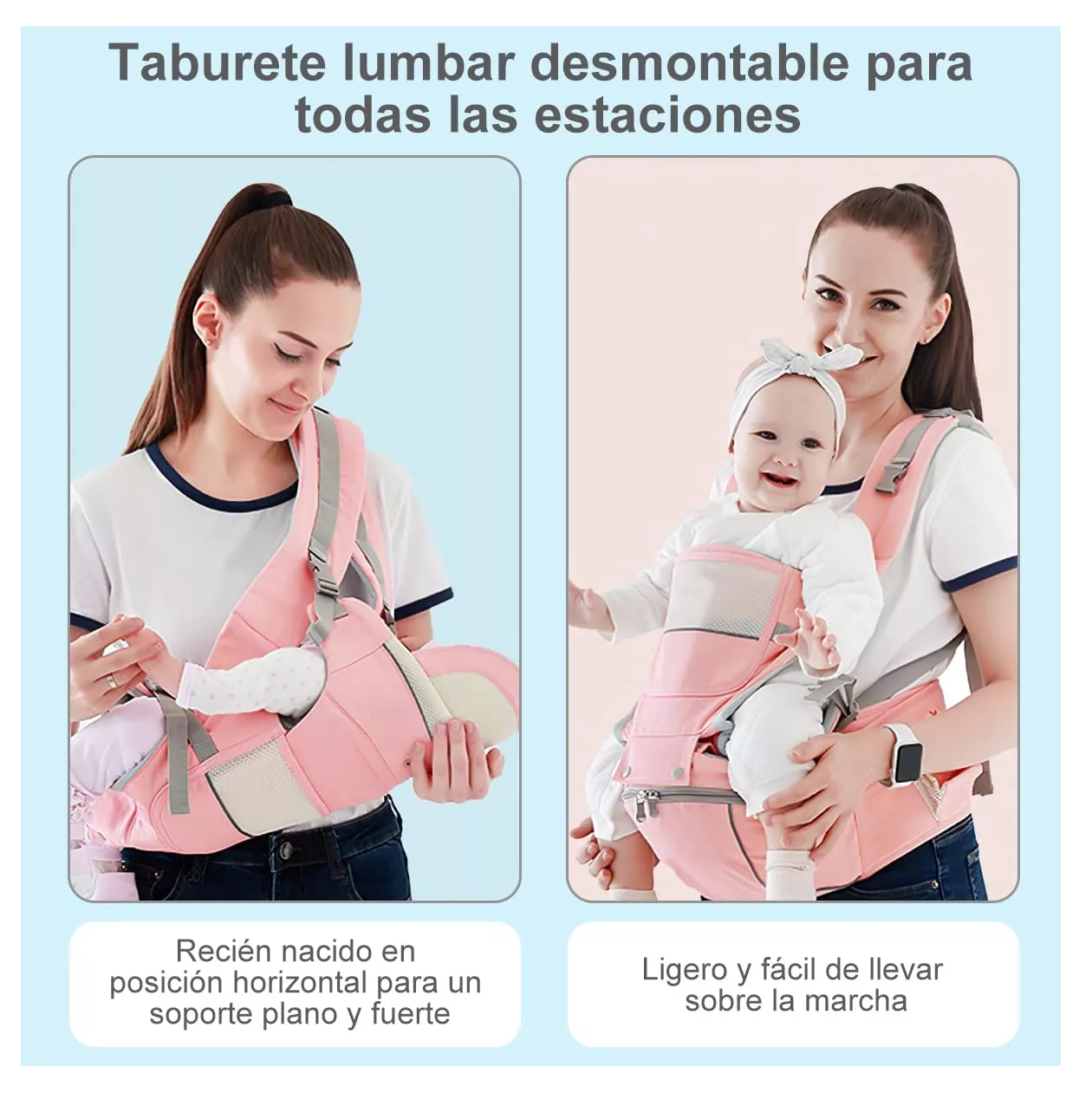 Foto 5 pulgar | Mochila Portabebés Canguro Ergonómica Multifuncional Rosa