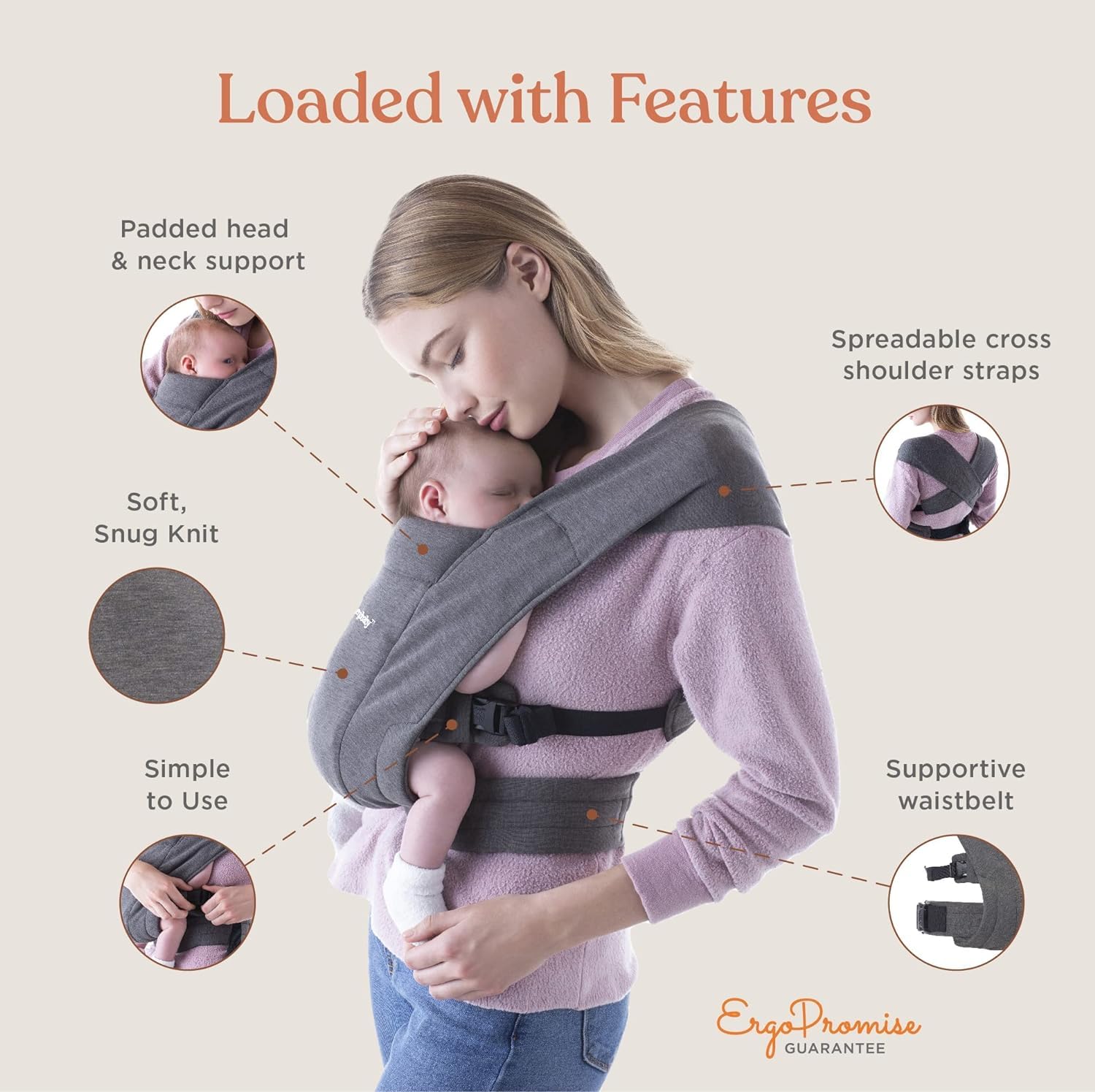 Foto 5 pulgar | Portabebés Wrap Ergobaby Embrace Cozy Para Recién Nacidos De Punto - Venta Internacional.