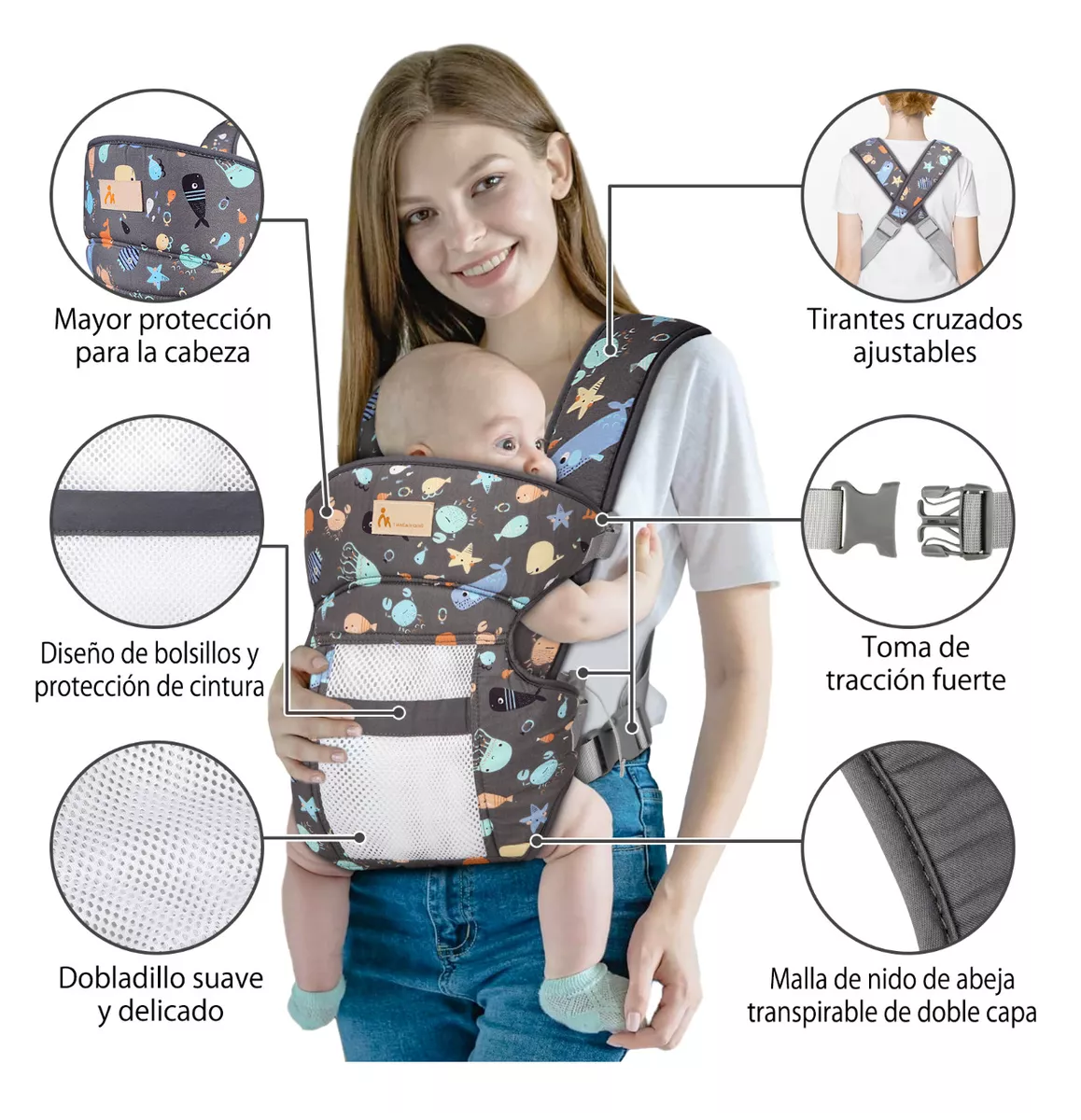 Foto 6 pulgar | Cangurera Para Bebes Mochila Ergonomica Multifuncional Color Gris