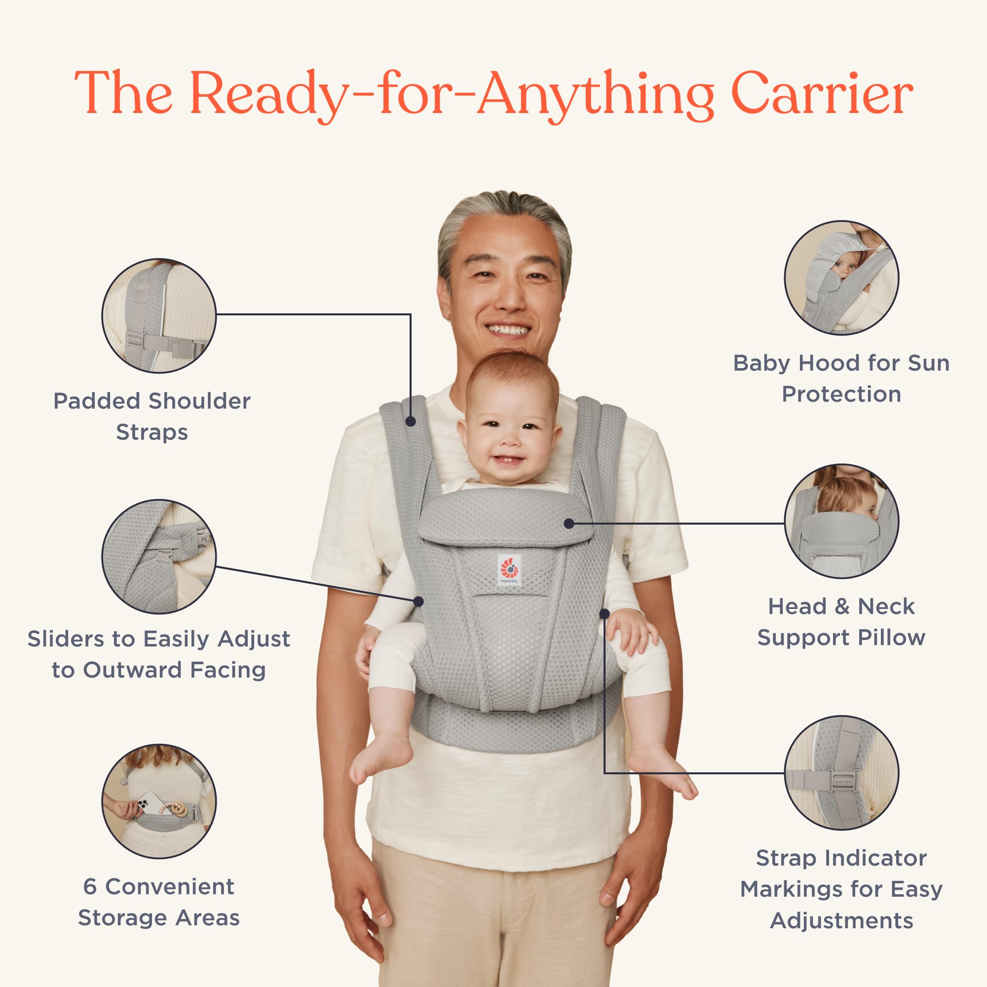 Foto 4 pulgar | Portabebés Ergobaby Omni Deluxe Malla Transpirable Beige - Venta Internacional