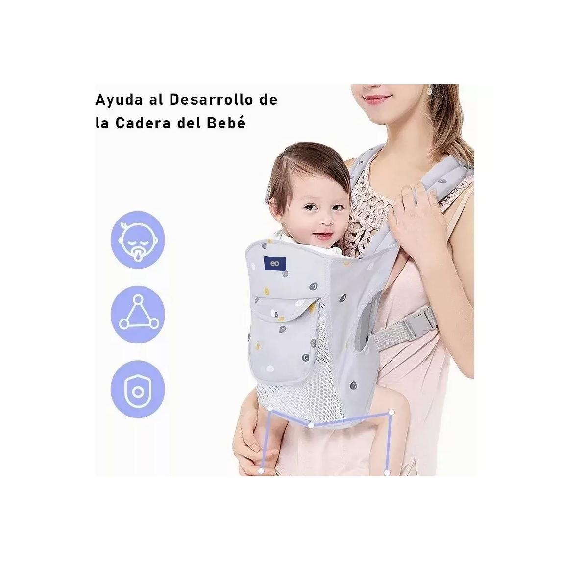 Foto 3 pulgar | Cangurera Portabebes Mochila Ergonomica Multifuncional Eo Safe Imports Esi-18206-1 Gris