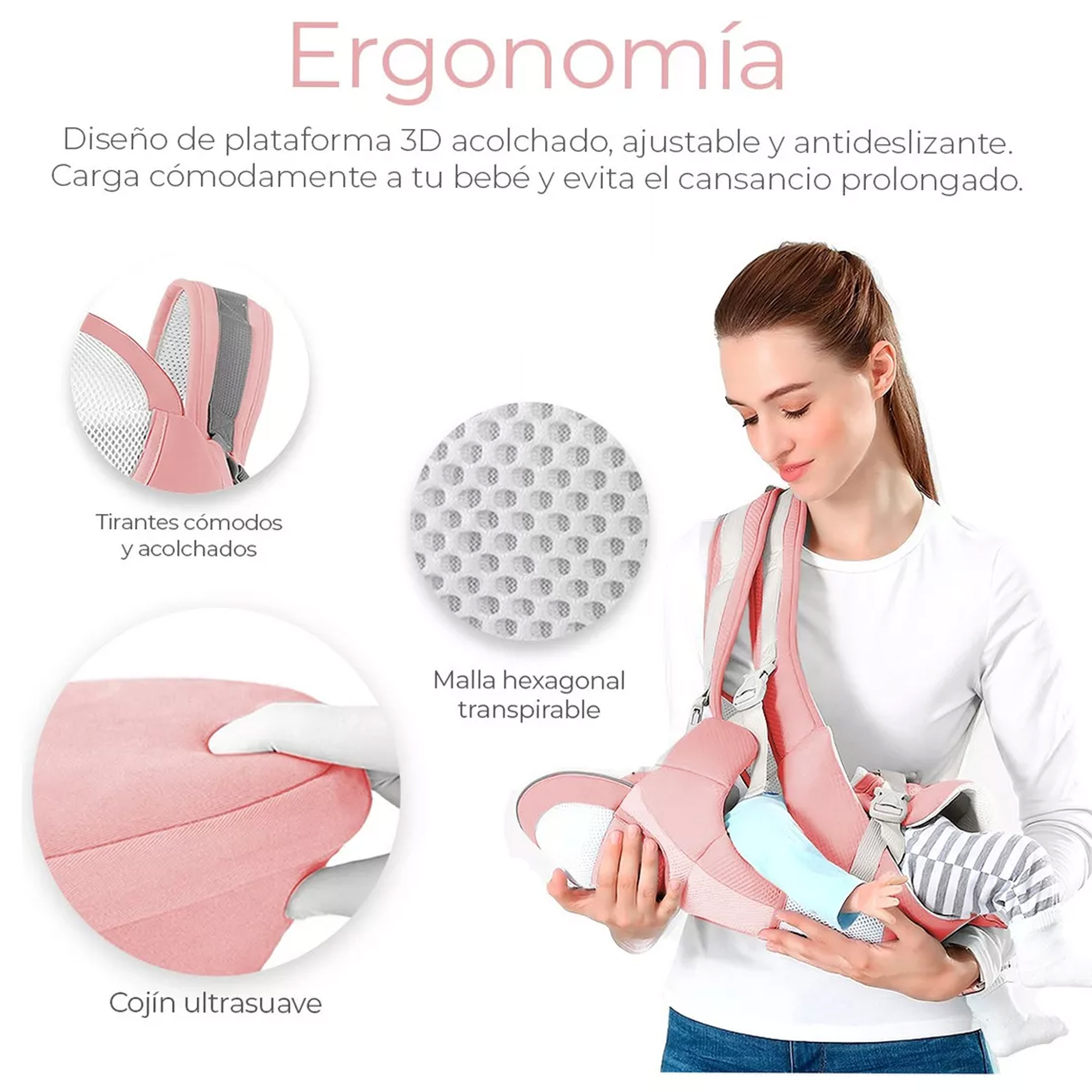 Foto 4 pulgar | Canguro Multifuncional Ecobaby Original con Asiento Rosa