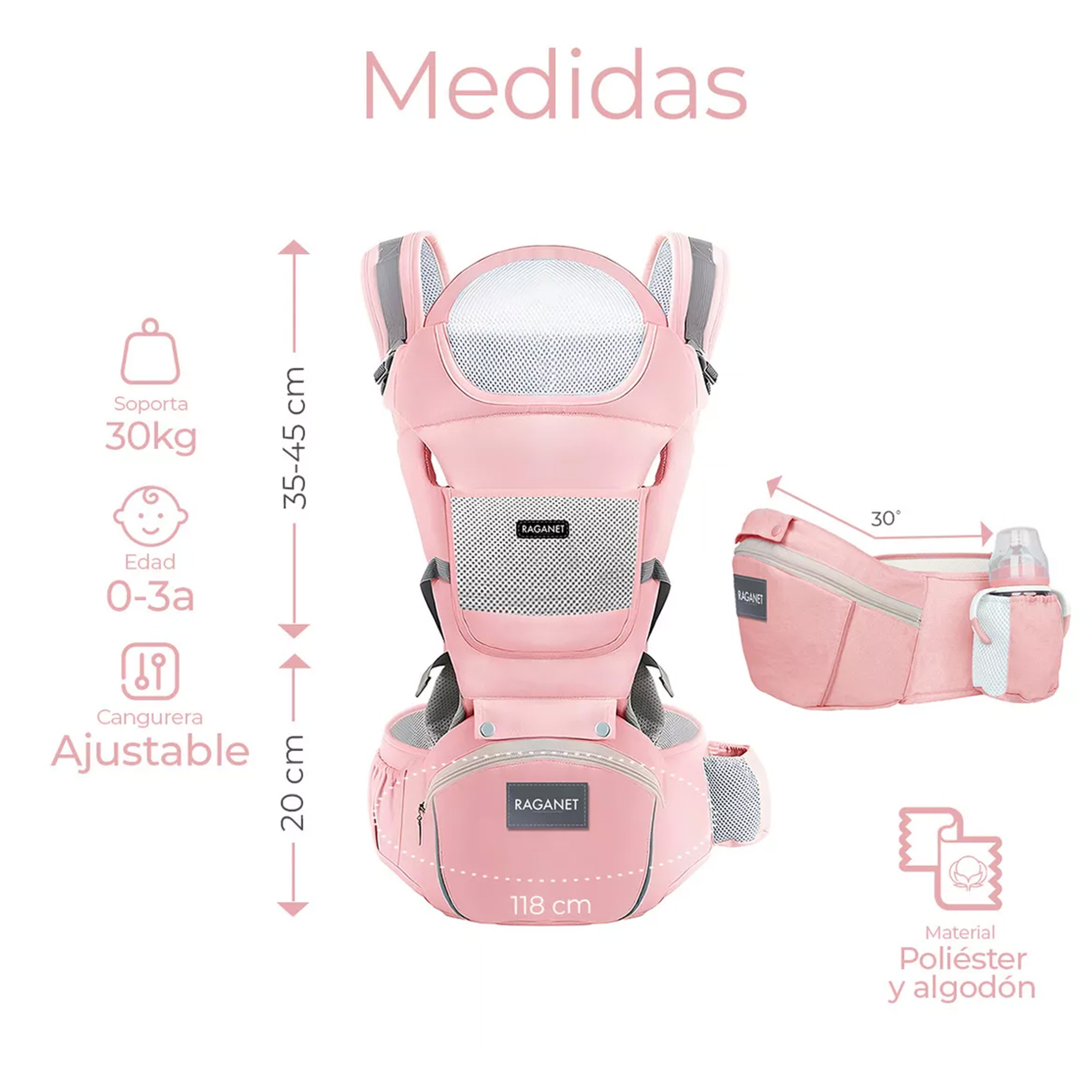 Foto 6 pulgar | Canguro Multifuncional Ecobaby Original con Asiento Rosa