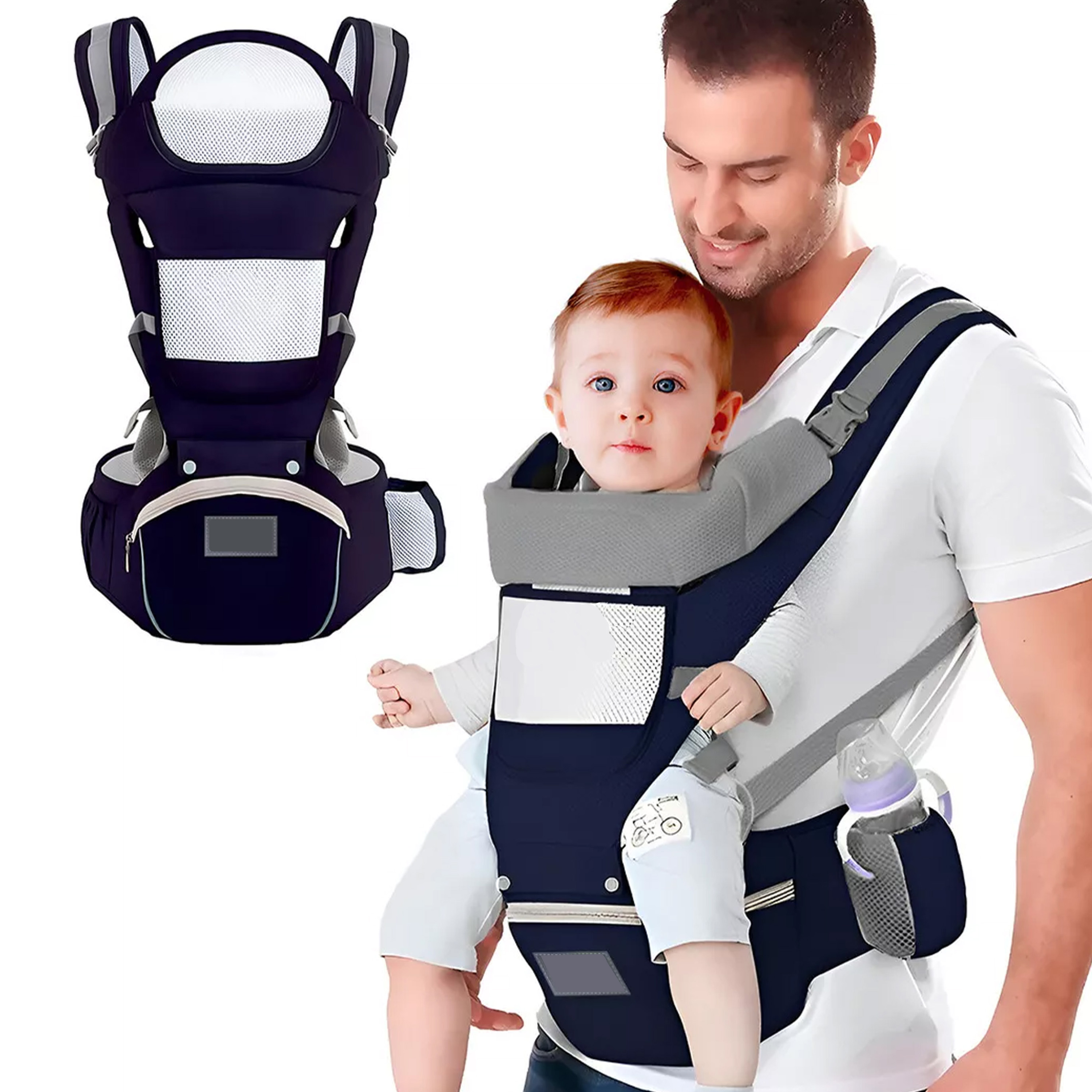 Foto 6 pulgar | Canguro Multifuncional Ecobaby Original con Asiento Azul Marino