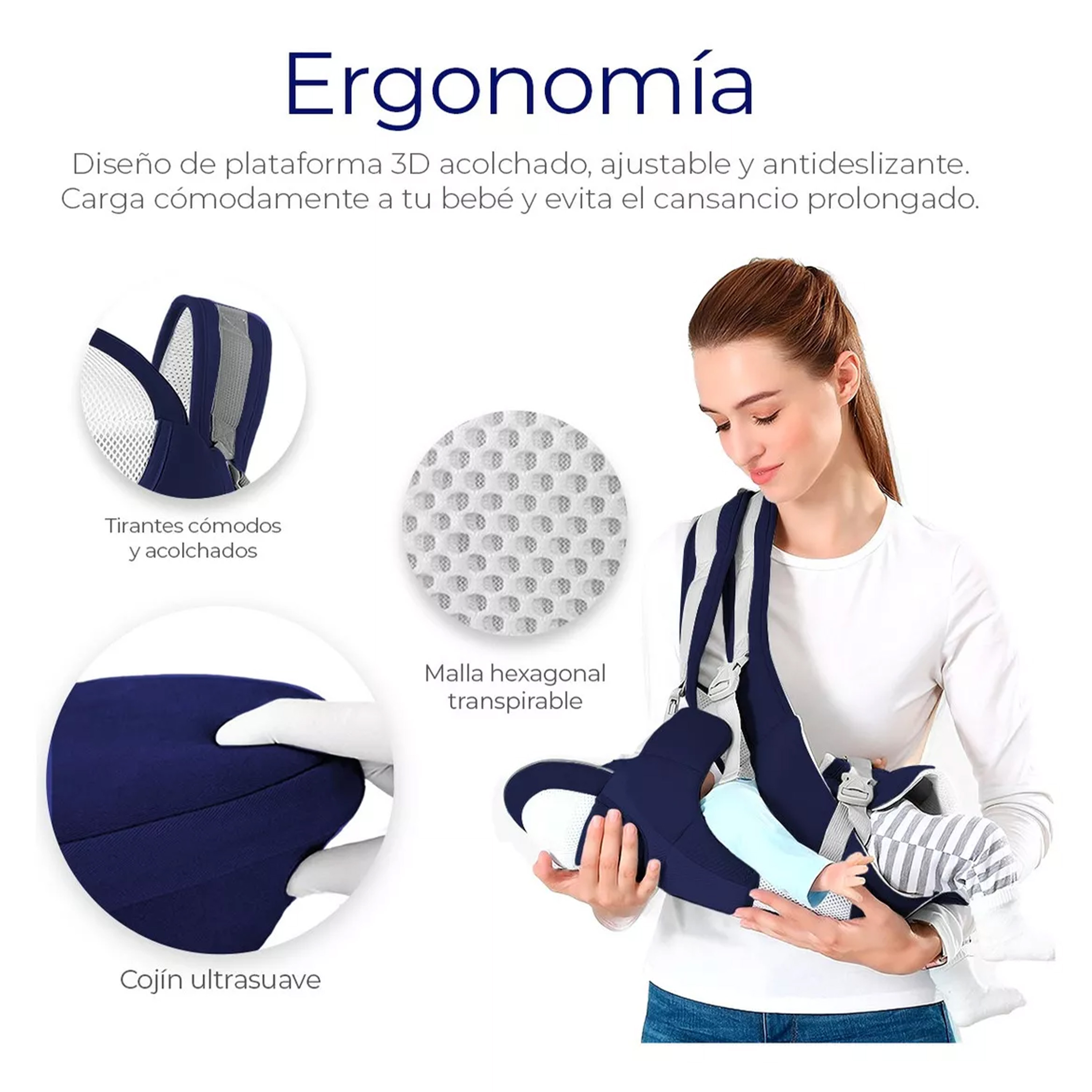Foto 8 pulgar | Canguro Multifuncional Ecobaby Original con Asiento Azul Marino