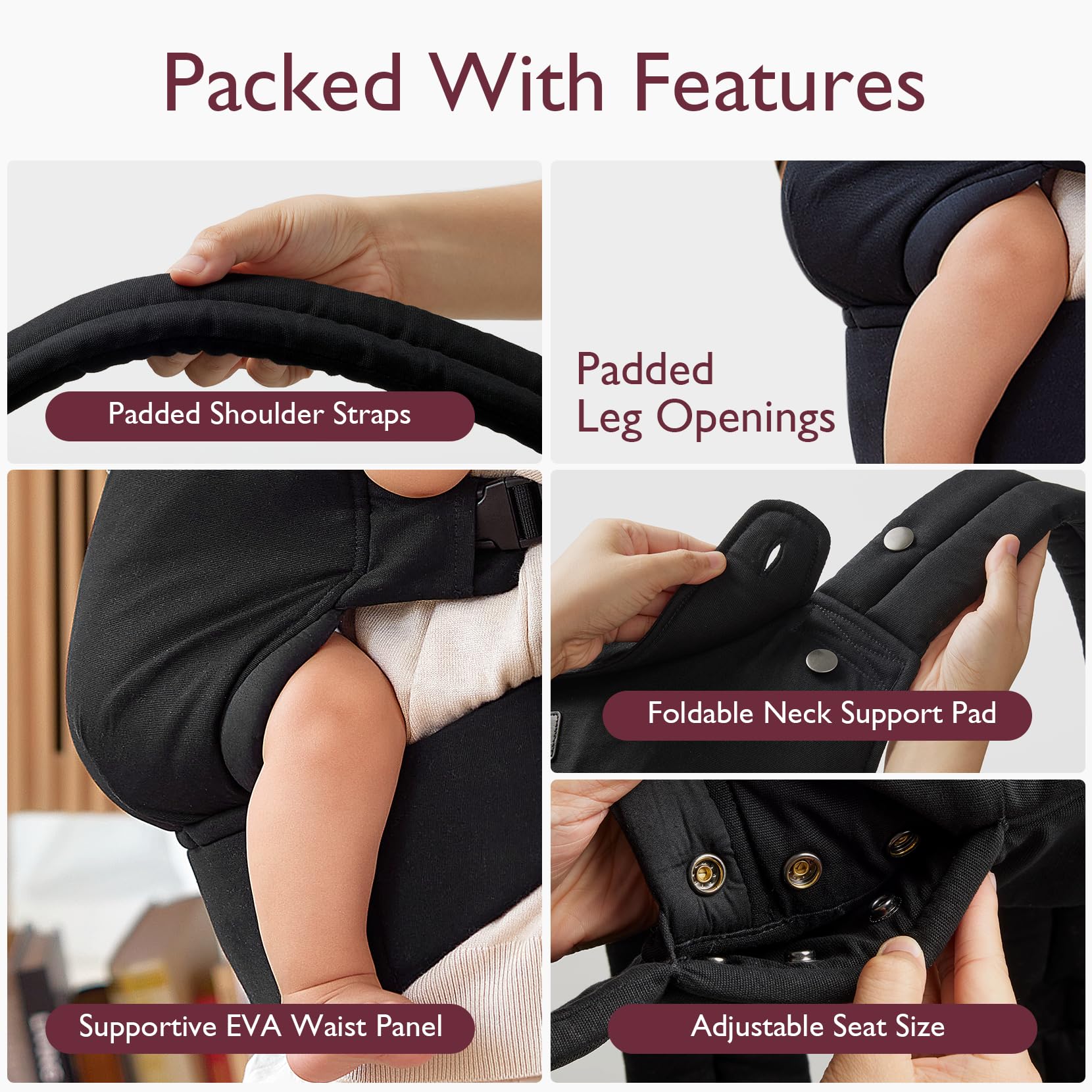 Foto 6 | Portabebés Momcozy 3 en 1 Negro - Venta Internacional