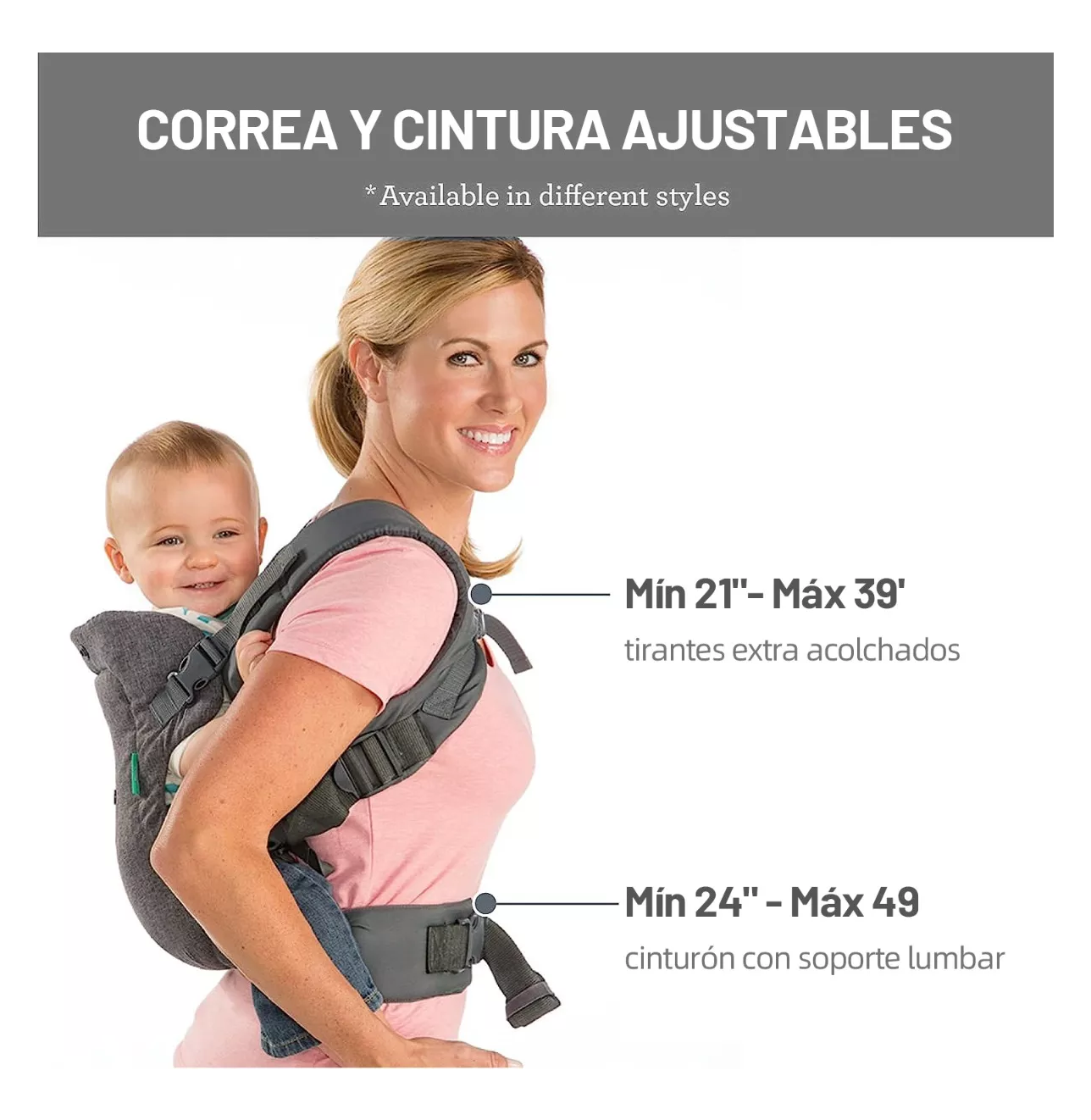 Foto 3 pulgar | Canguro para Bebé Portabebés Mochila Ergonómica 4 en 1 Gris