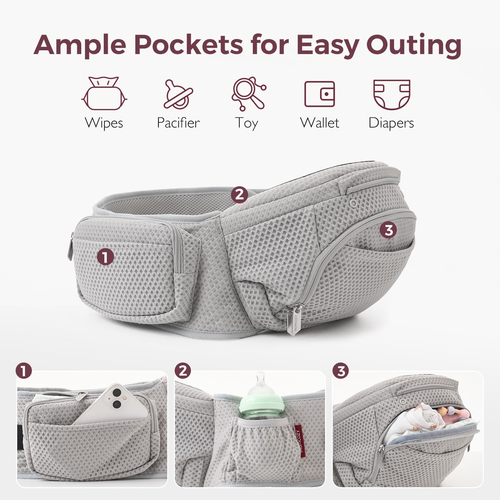 Foto 5 pulgar | Portabebés Momcozy 2 En 1 20 Kg Airmesh Grey - Venta Internacional