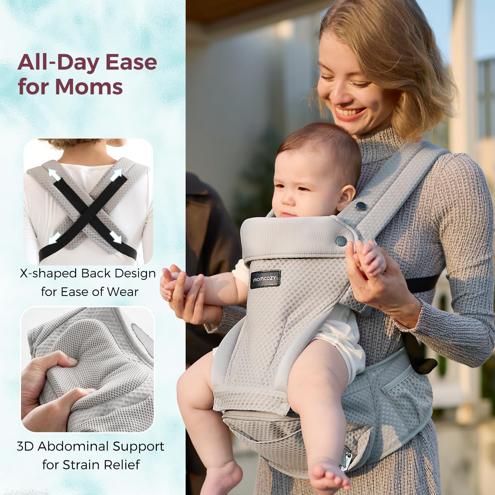 Foto 6 | Portabebés Momcozy 2 En 1 20 Kg Airmesh Grey - Venta Internacional