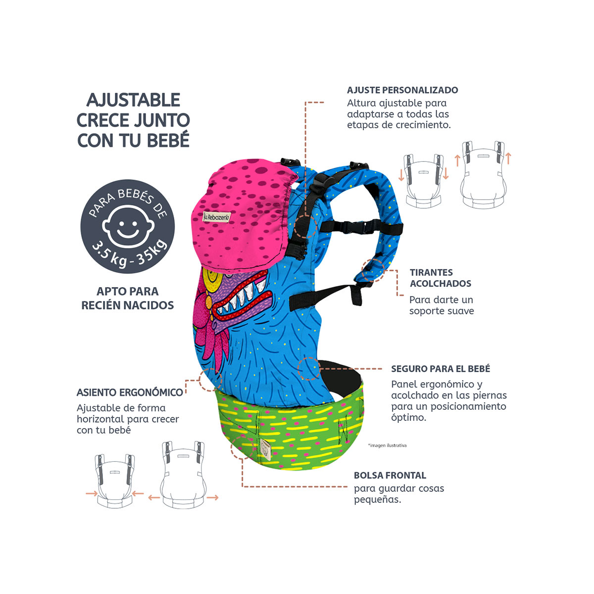Foto 7 pulgar | Portabebé Ergonómico La Rebozería Nukú Dryfit Bebé