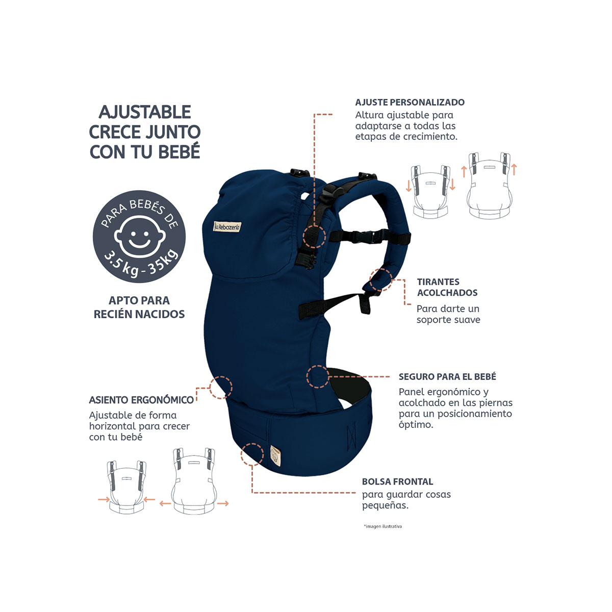 Foto 7 pulgar | Portabebé Ergonómico Gabardina Lisa La Rebozería Nukú