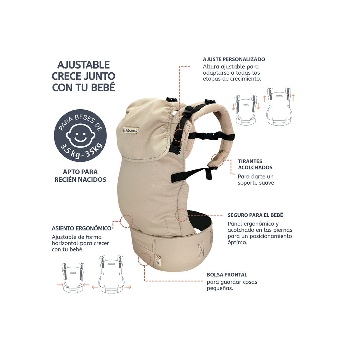 Foto 6 | Portabebé Ergonómico Gabardina Lisa La Rebozería Nukú