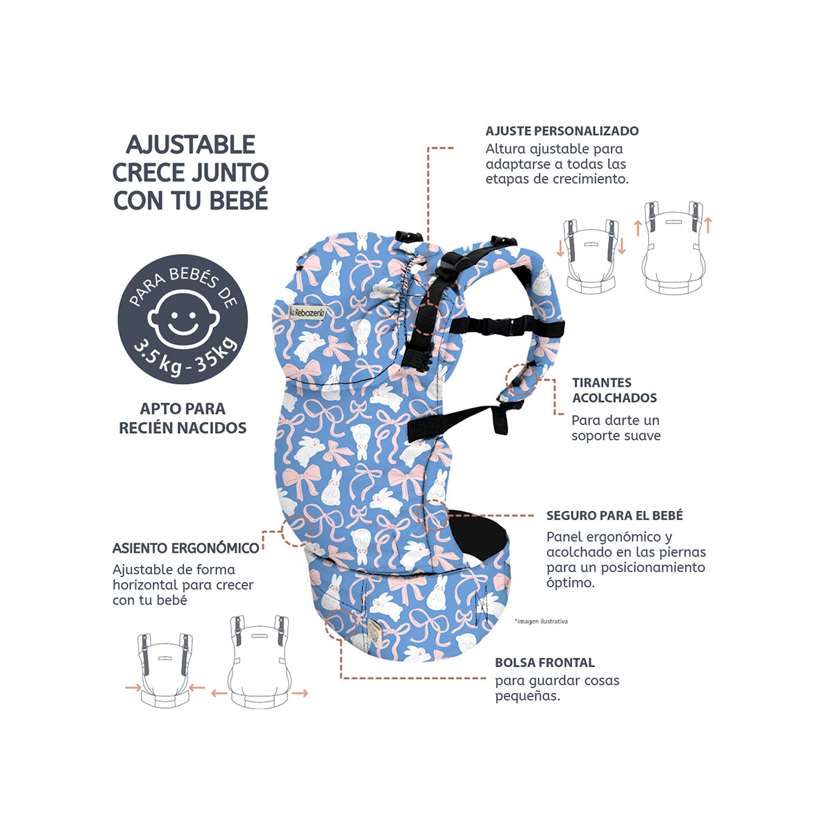 Foto 7 pulgar | Portabebé Ergonómico La Rebozería Nukú Dryfit Bebé