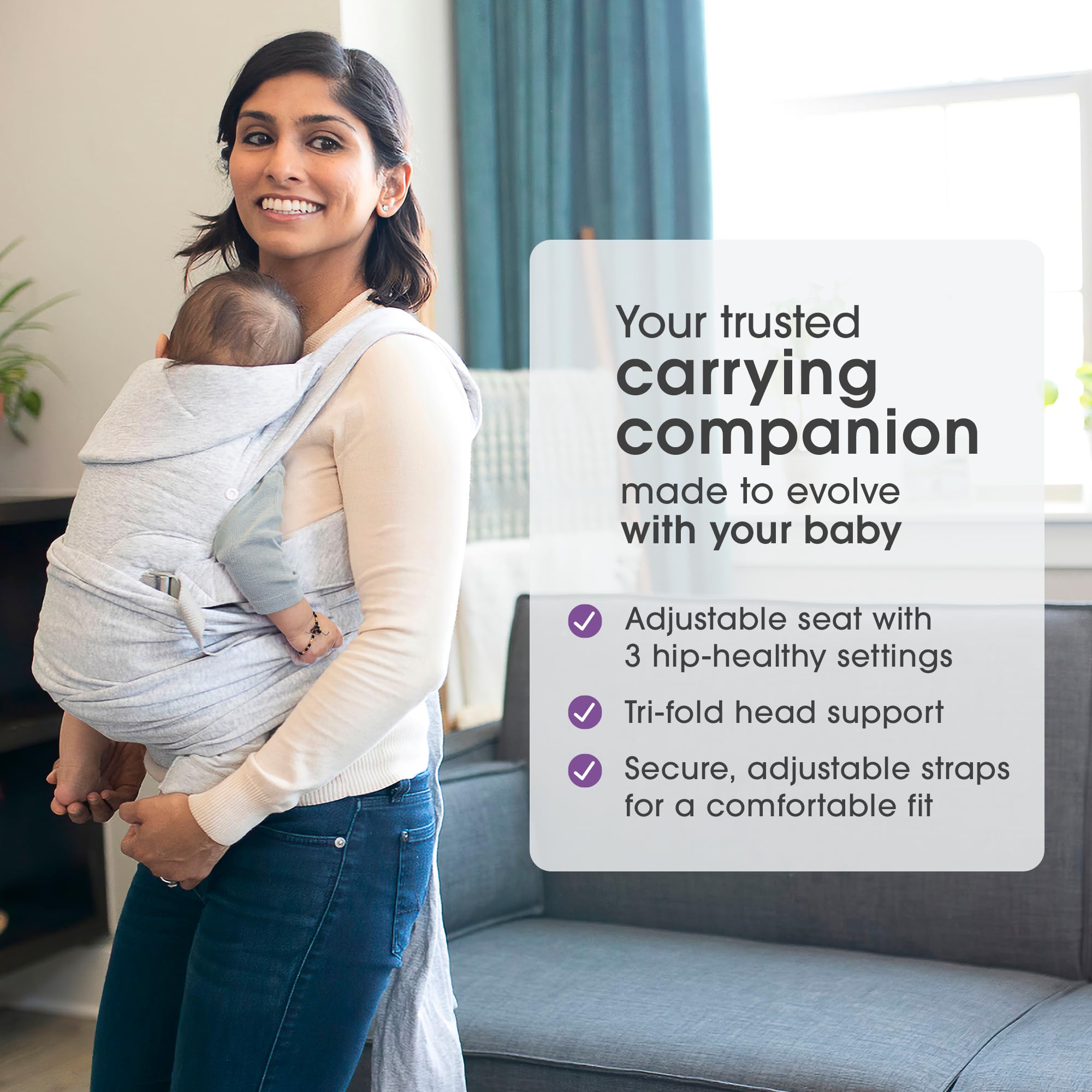 Foto 3 pulgar | Portabebés Boppy Comfygrow Gris Tórtola, 3 Posiciones De Transporte - Venta Internacional.