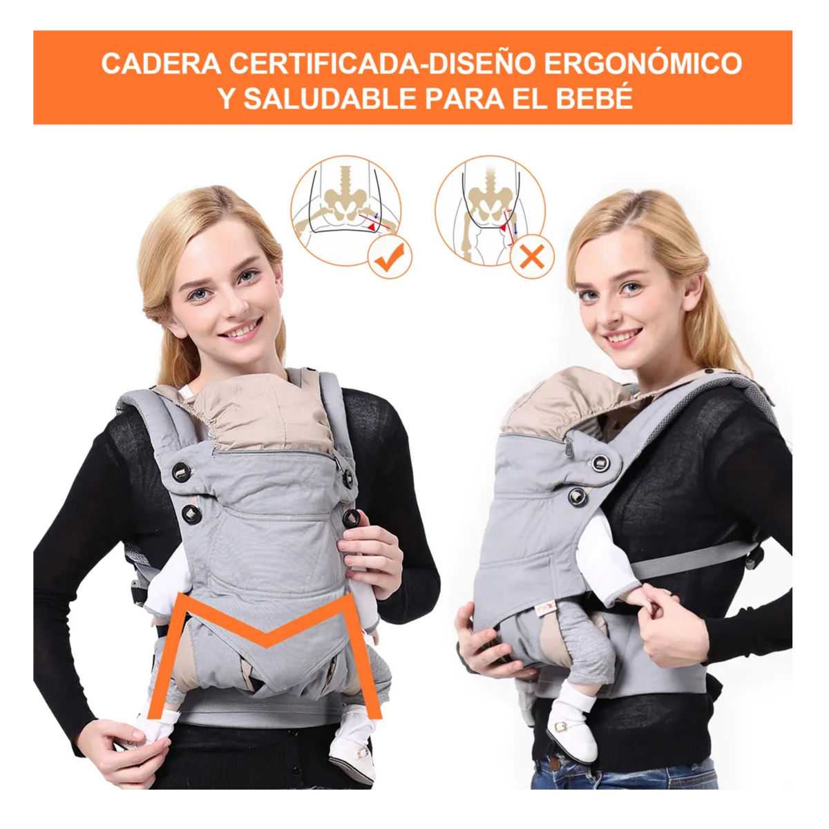 Foto 2 | Cangurera Bebe Mochila Portabebés Canguros Ergonómica Belug, Gris