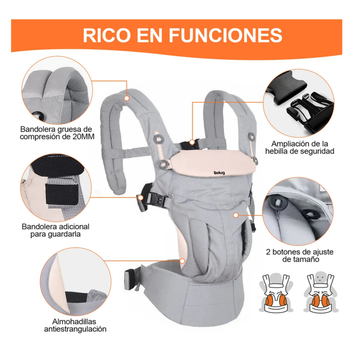 Foto 5 pulgar | Cangurera Bebe Mochila Portabebés Canguros Ergonómica Belug, Gris