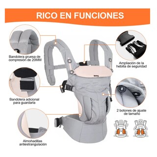 Foto 4 | Cangurera Bebe Mochila Portabebés Canguros Ergonómica Belug, Gris