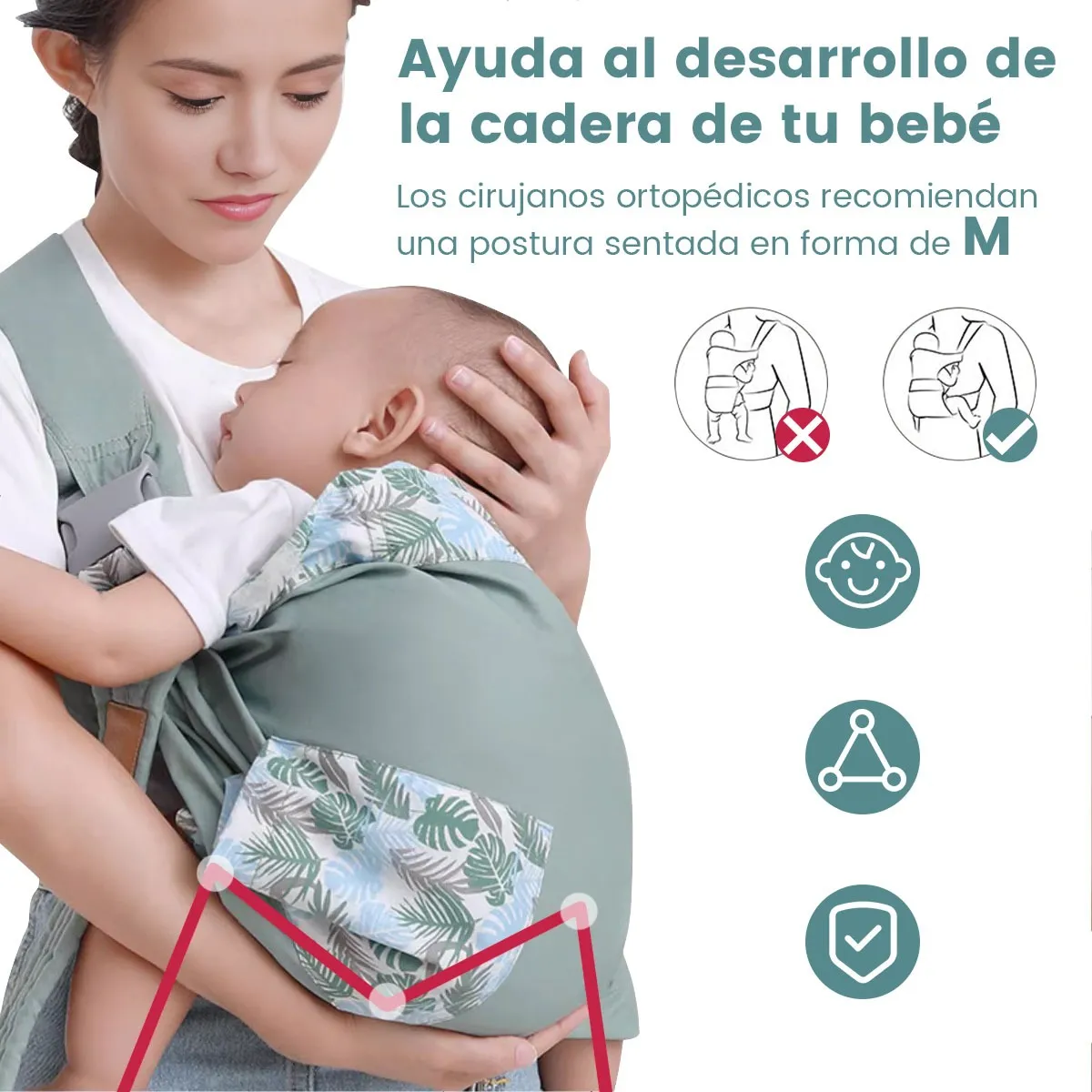 Foto 5 pulgar | Mochila Portabebés  Belug Ergonómica Ideal Para Amamantar 0-36meses Verde