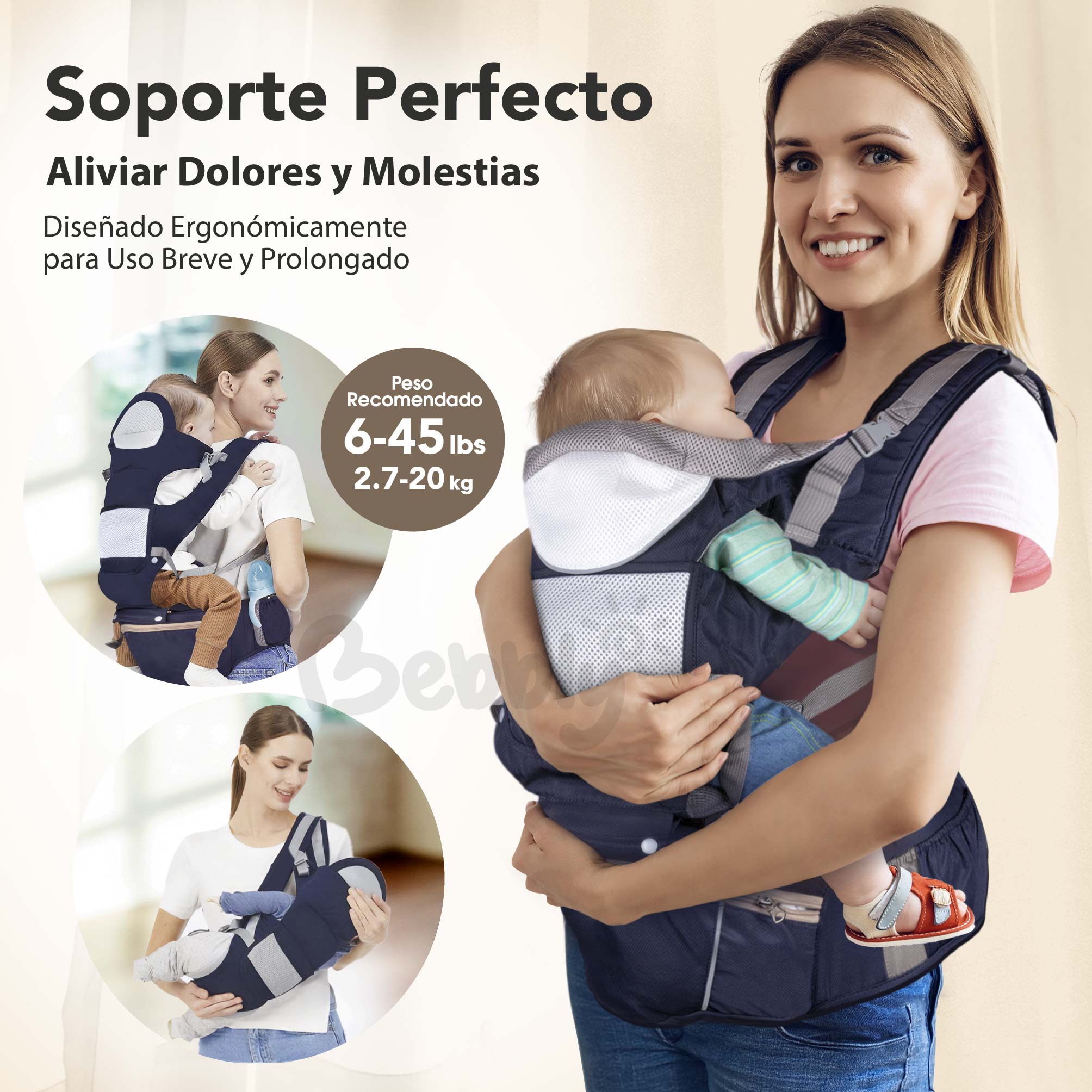 Foto 5 | Magma Life Cangurera Ergonómica Para Bebés: Portabebpe Ideal Para 12 A 36 Meses, Soporta 20kg, Con Bolsas De Almacenaje