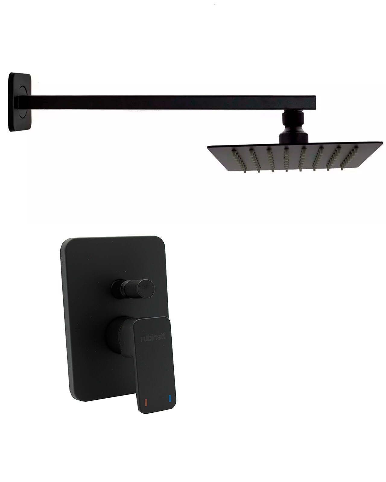 Regadera Cuadrada de 15 cm con Brazo y Monomando Desviador Rubinett color Negro $2,559