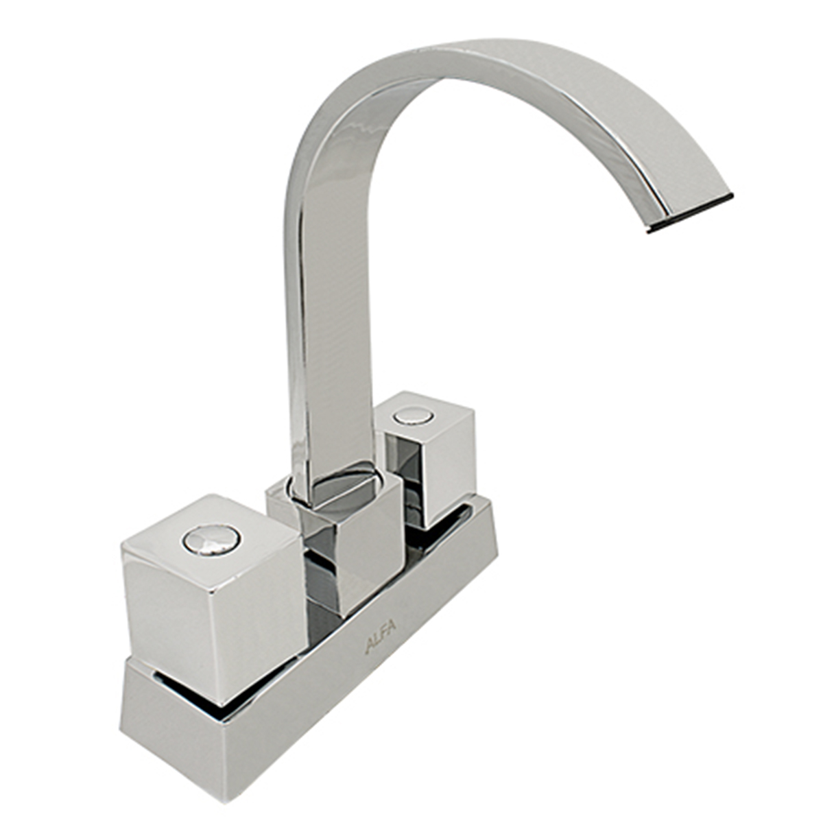 Llave Mezcladora de Baño con Lavabo Alfa de Acero Inoxidable Cromada y Manerales Cuadrados