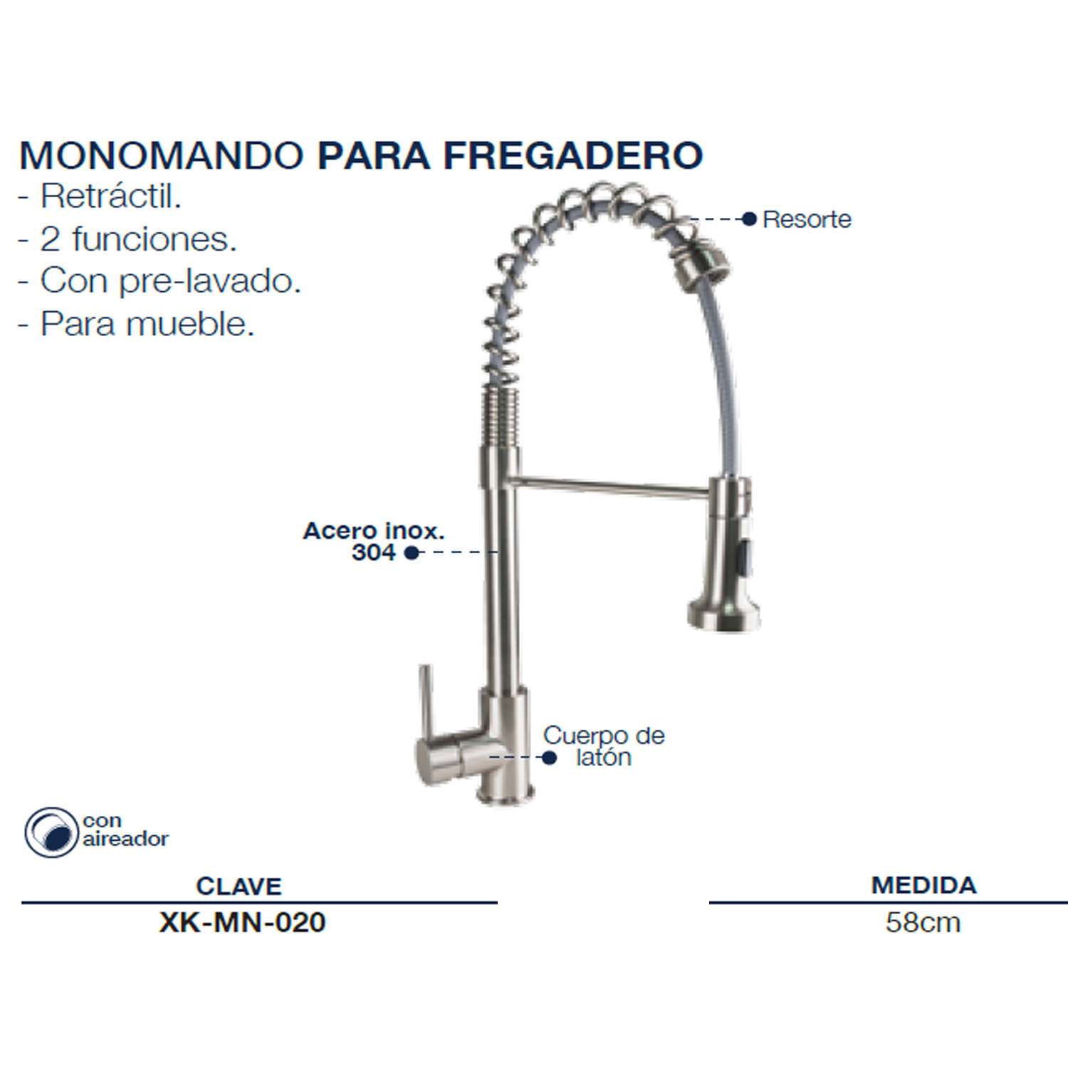 Foto 2 | Llave Monomando para Fregadero o Tarja Rubinett de Acero Inoxidable 304 Industrial Cromado