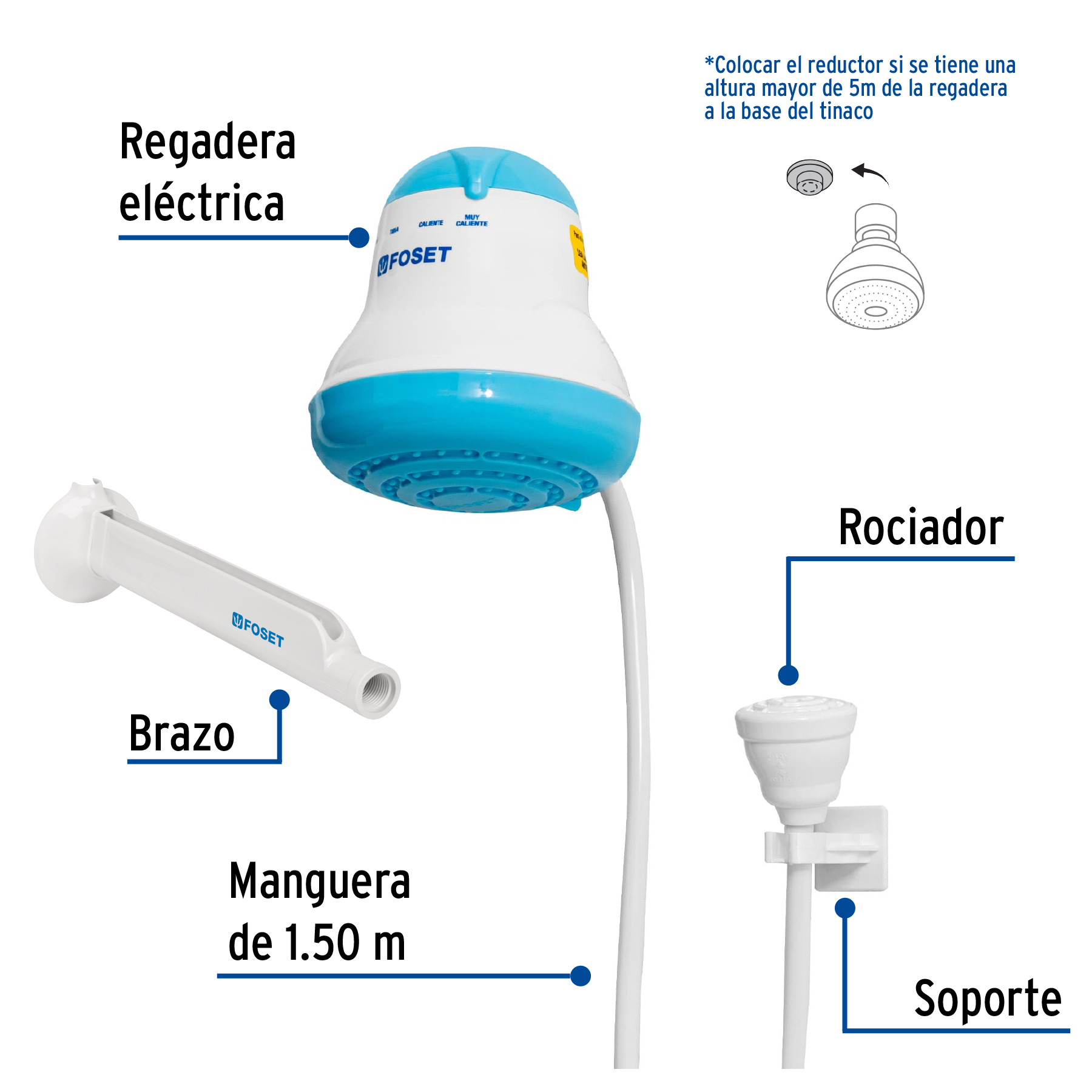 Foto 3 pulgar | Regadera Eléctrica de 4 Temperaturas Foset Regel-4a Azul