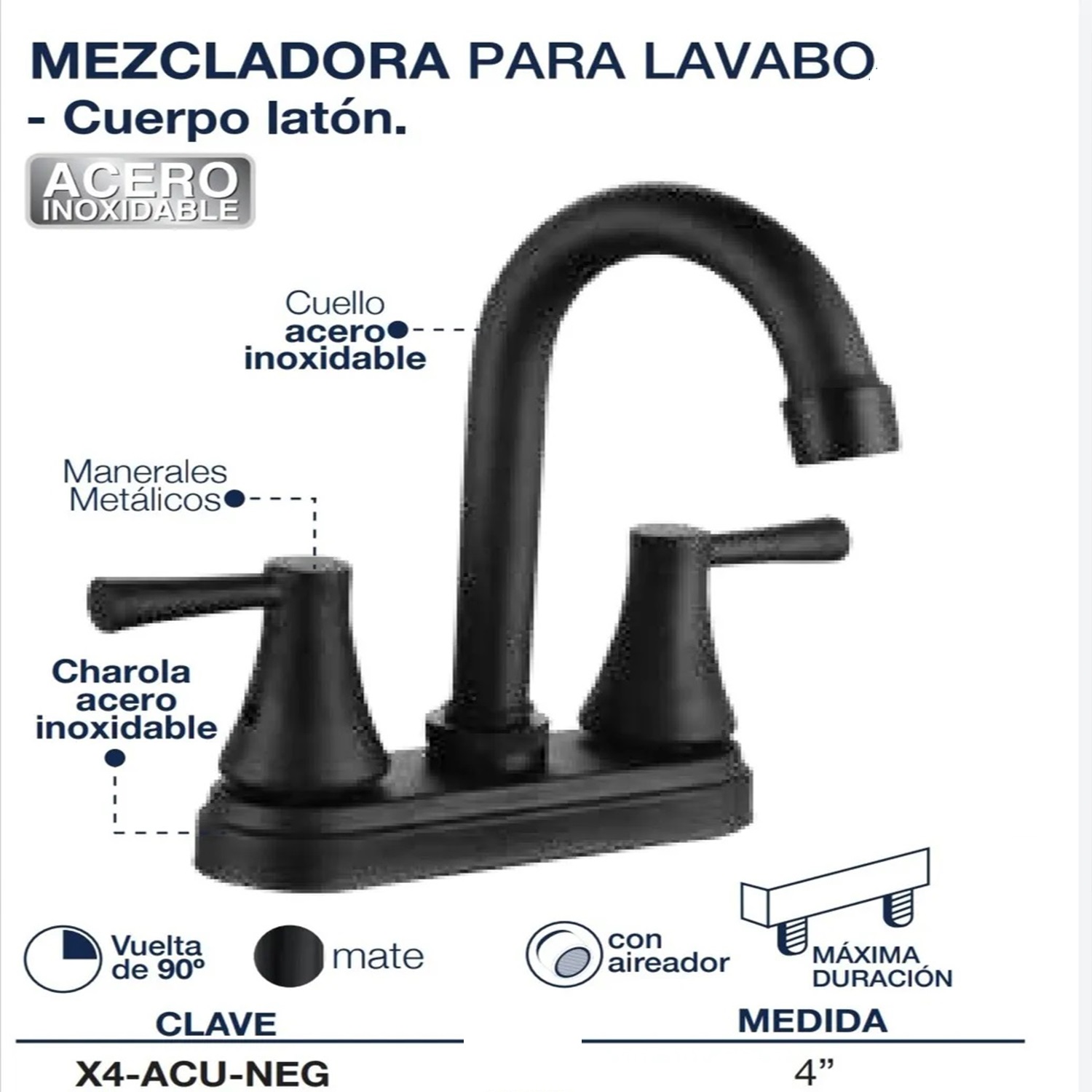 Foto 3 pulgar | Llave Mezcladora de Lavabo Alfa X4-ACU-NEG color Negro Mate de Acero Inoxidable con Manerales Garza