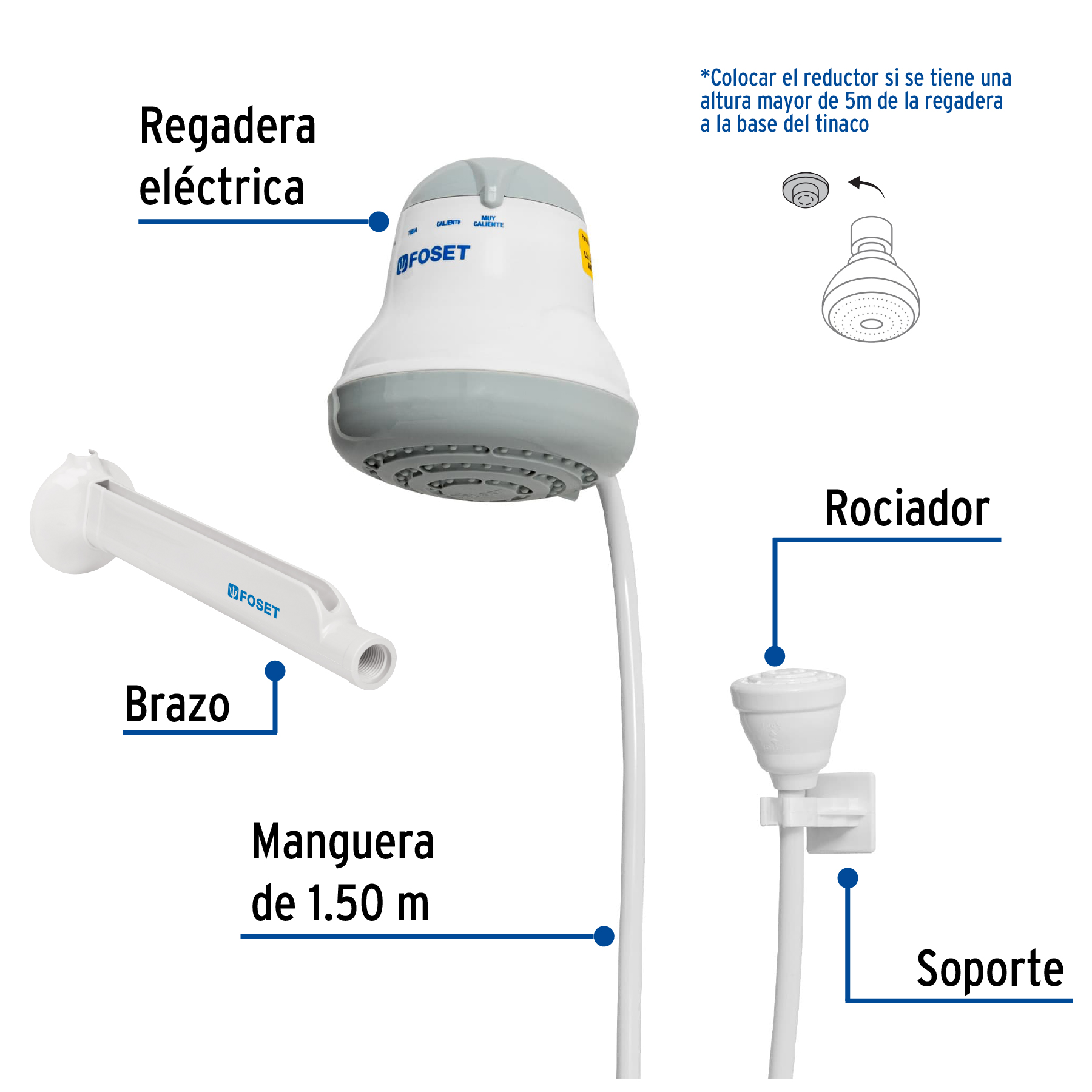 Foto 3 pulgar | Regadera Eléctrica de 4 Temperaturas Foset Regel-4 color Blanco