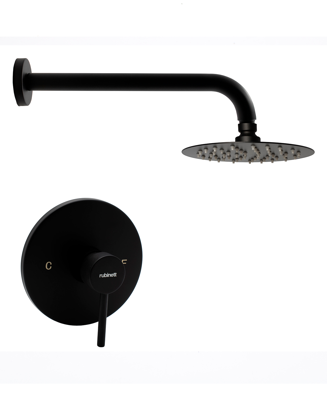 Regadera Redonda de 15 cm Monomando Rubinett de Acero Inoxidable 304 Negro Mate