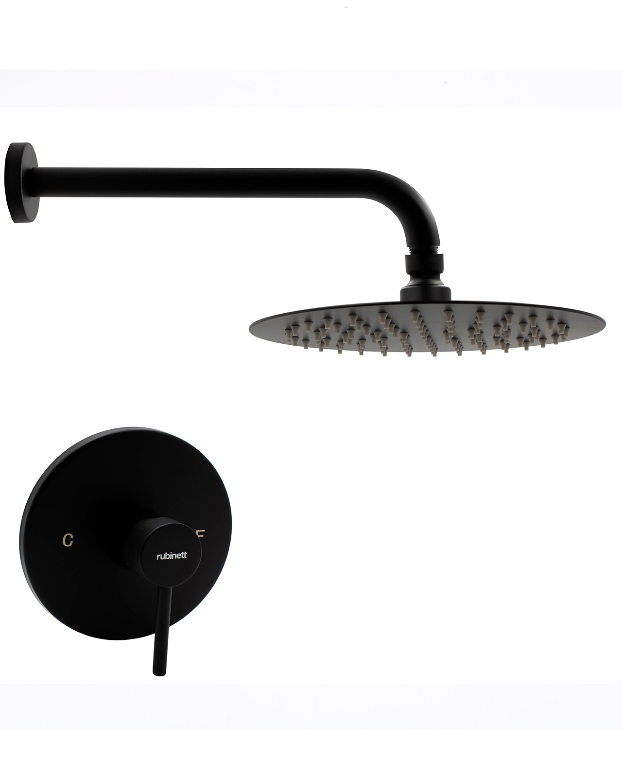 Regadera Redonda de 25 cm Monomando Rubinett de Acero Inoxidable 304 Negro Mate