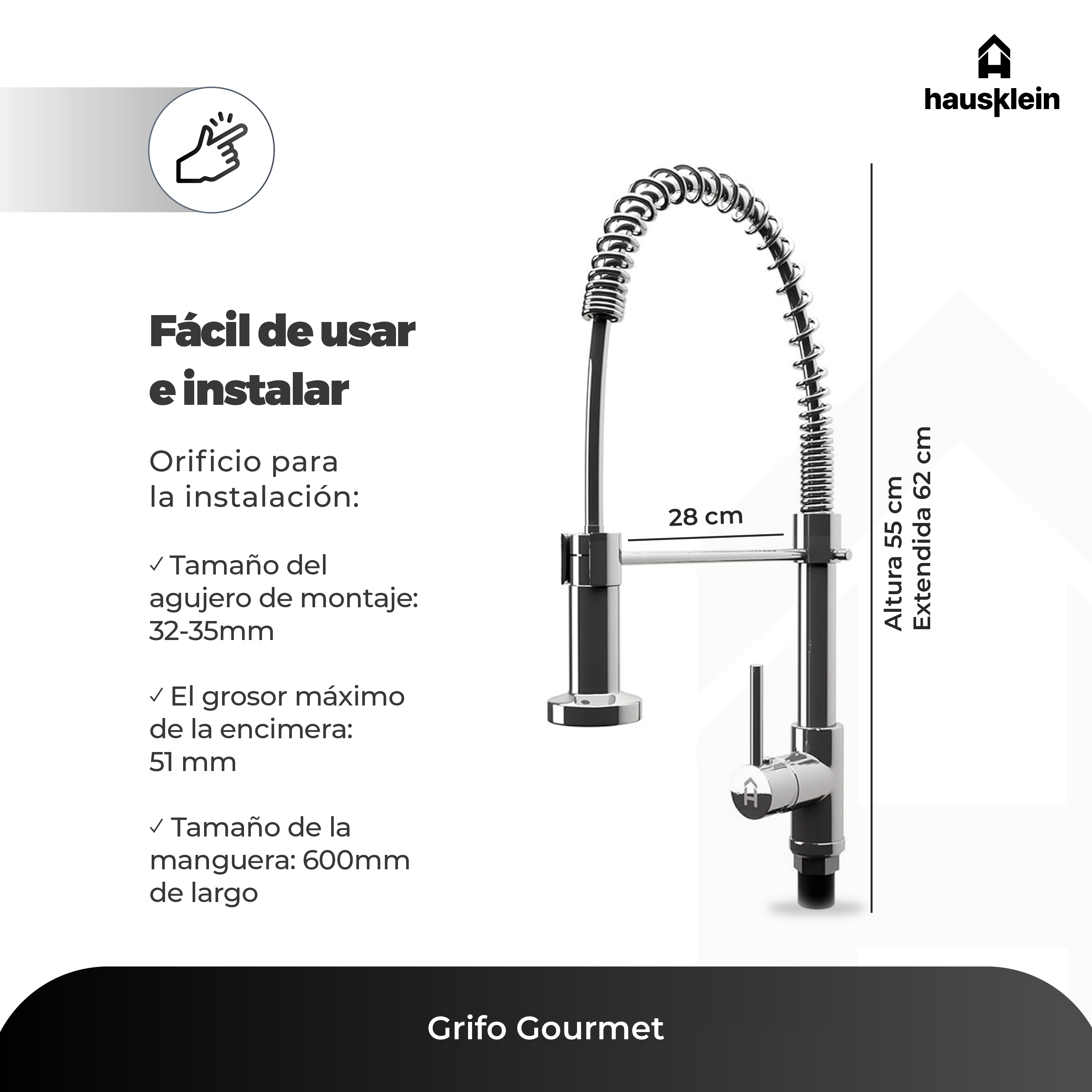 Foto 5 pulgar | Llave Mezcladora Tarja Cocina Hausklein con Resorte Manguera Flexible y Móvil 360