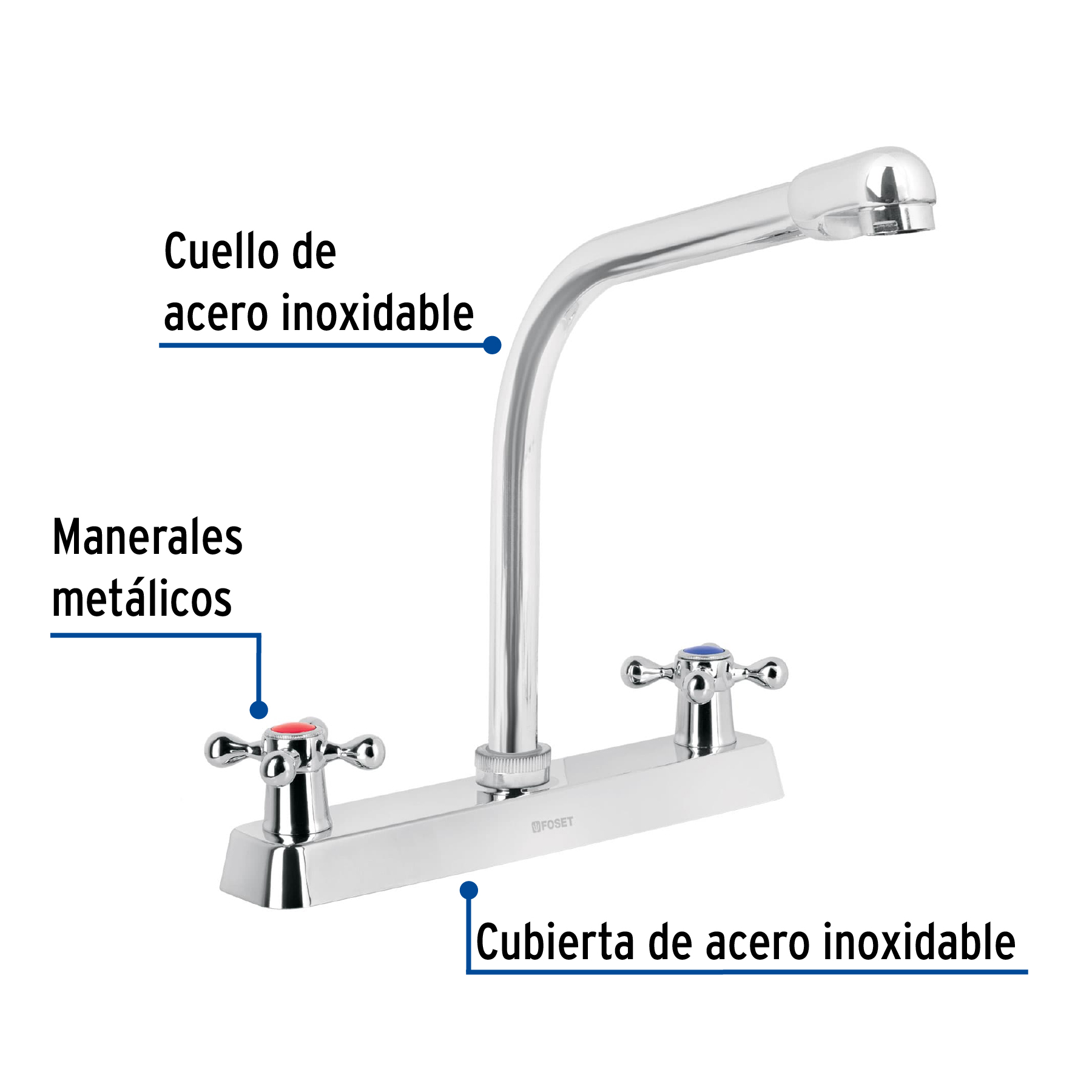 Foto 3 pulgar | Mezcladora para Fregadero Foset Manerales Cruceta/ Cuello Cobra