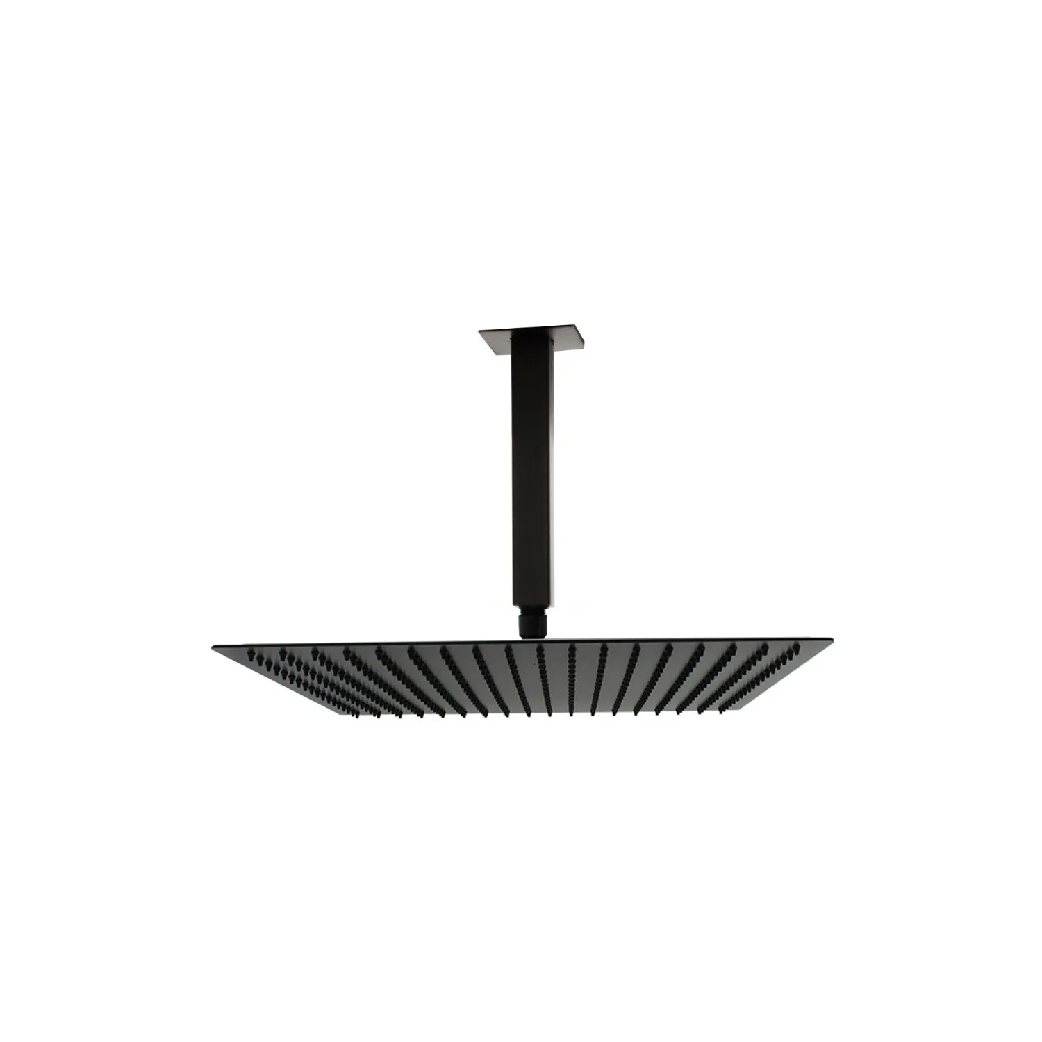 Regadera Cuadrada 40 cm con Brazo de Techo color Negro Mate Lujo