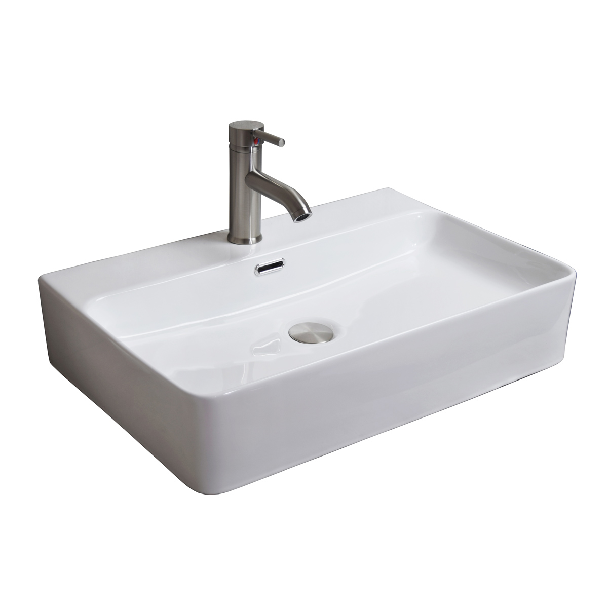 Paquete con Lavabo Llave Satinada y Desagües Esatto Zegno Satin color Blanco