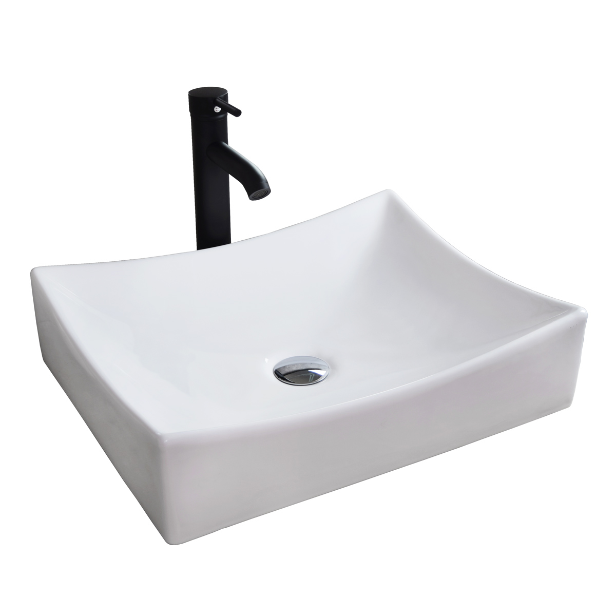 Paquete con Lavabo Llave Negra y Desagües Esatto Kit Vela N Blanco