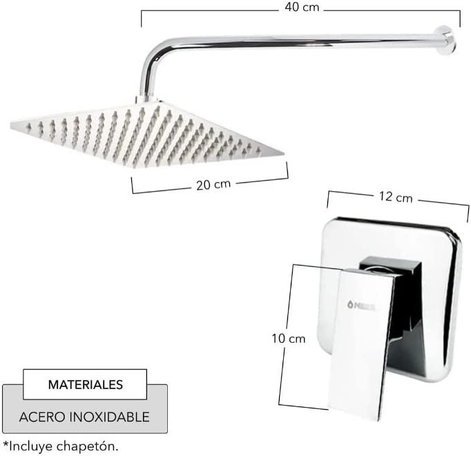 Foto 2 | Regadera Cuadrada 20cm, Tubo 40 cm y Monomando Cromado