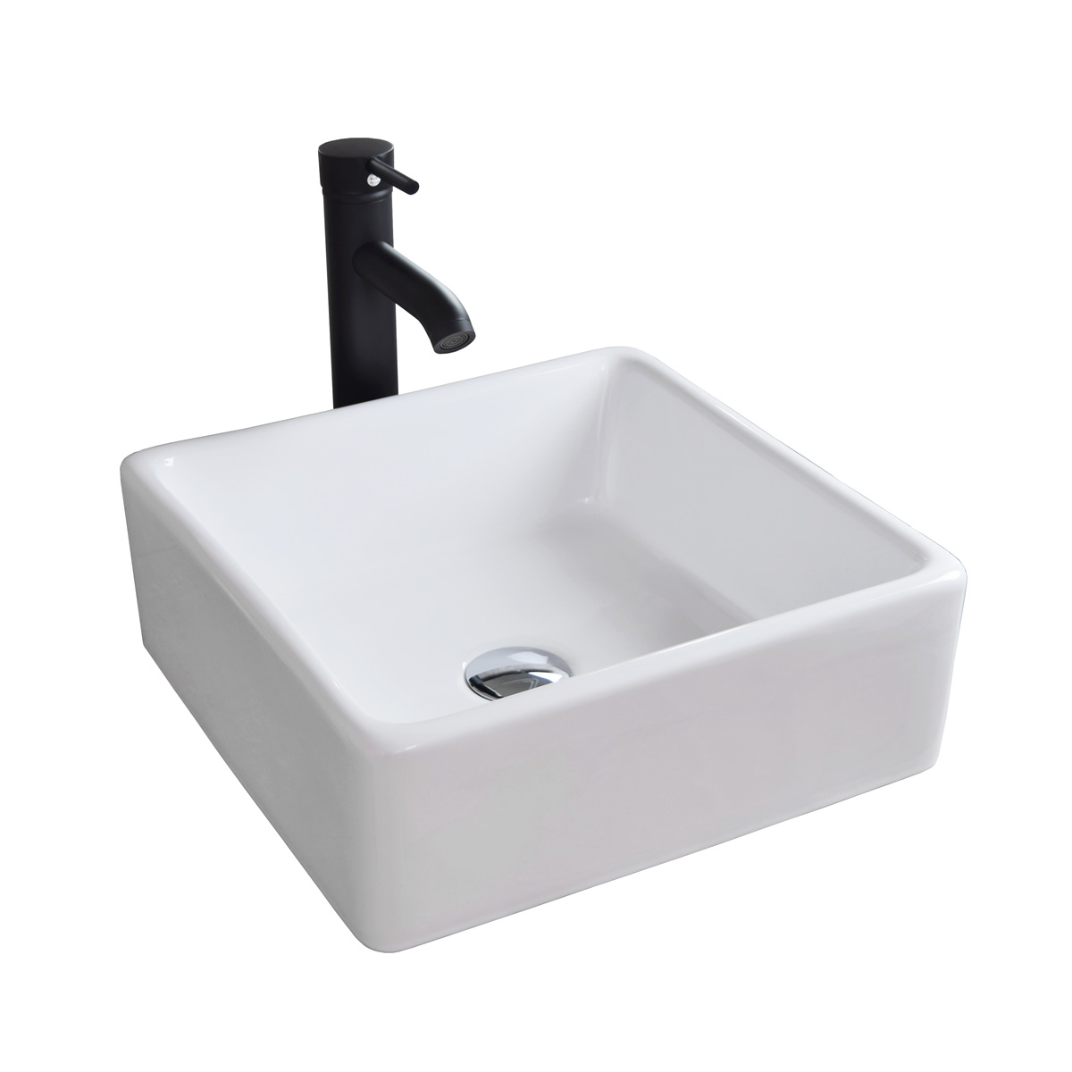 Paquete Lavabo Llave Negra Desagües Esatto Kit Quadra N color Blanco