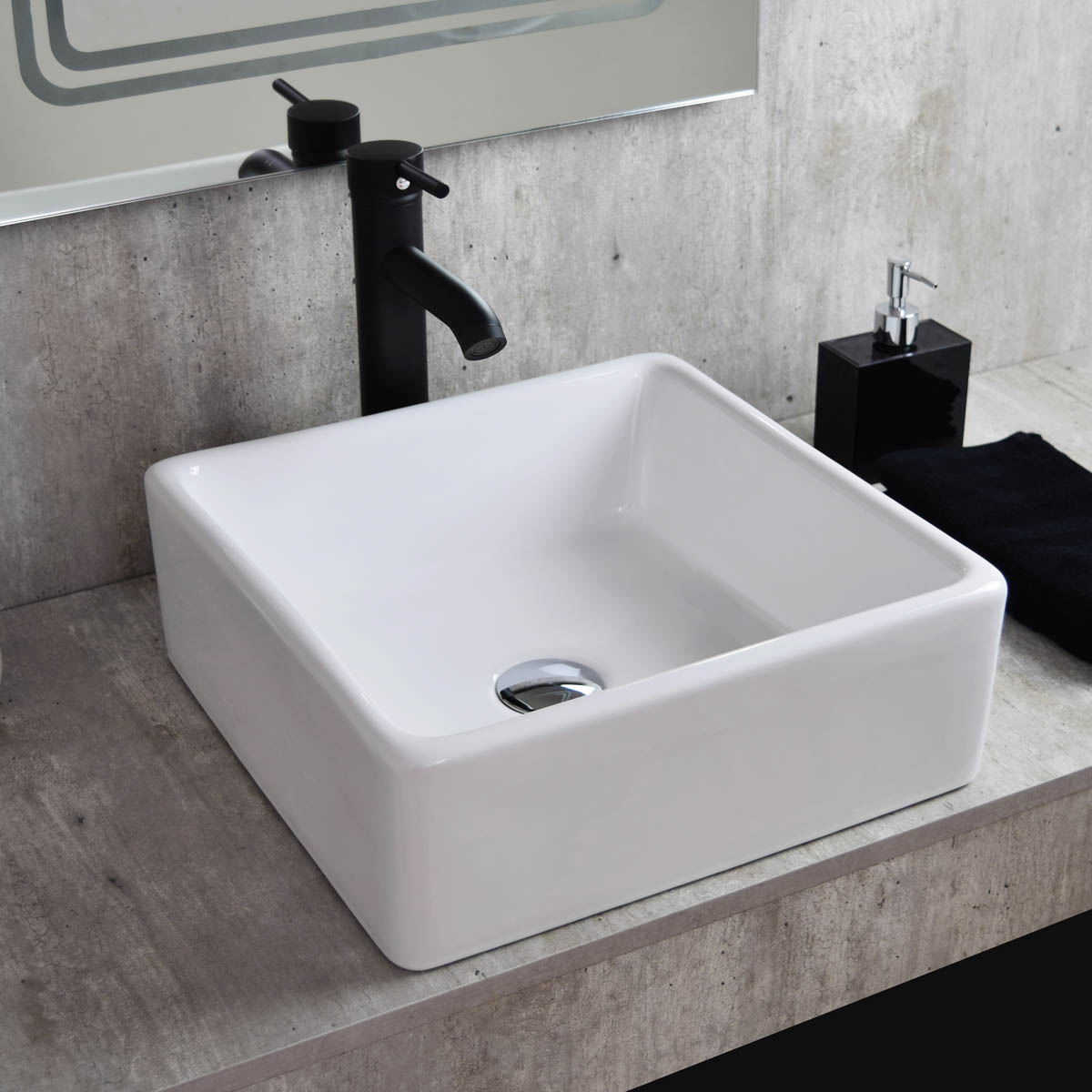 Foto 2 | Paquete Lavabo Llave Negra Desagües Esatto Kit Quadra N color Blanco