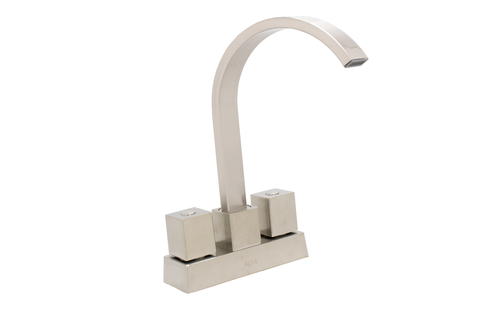 Llave Mezcladora para Lavabo Alfa color Plateado Satinado Latón Maneral Cuadrado